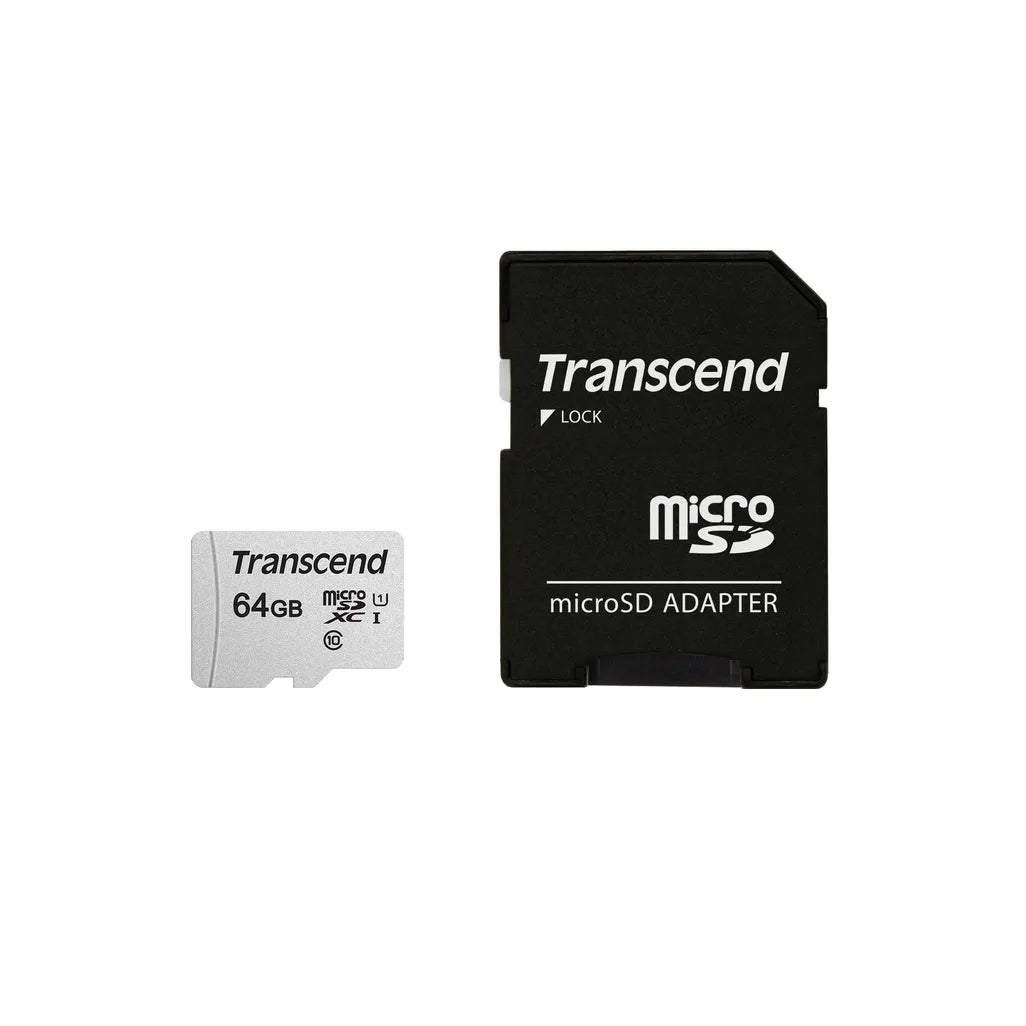 GUNMANSA Transcend microSD Card SDXC 300S 64GB with Adapter, 64 GB, MicroSDXC, Class 10, NAND, 95 MB/s, 25 MB/s