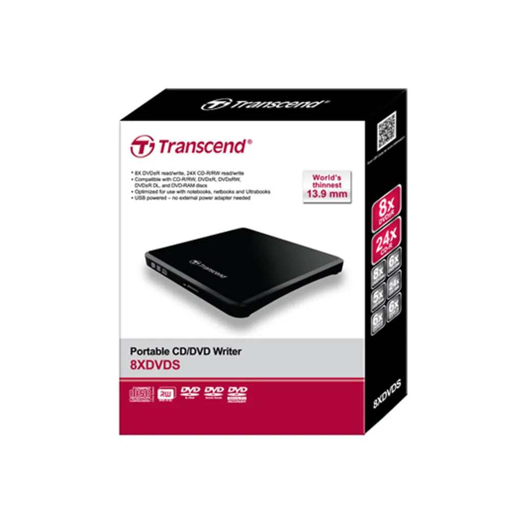 GUNMANSA Transcend Portable DVD Writer Black, Black, DVD±R/RW, USB 2.0, CD-R, DVD+R, DVD+R DL