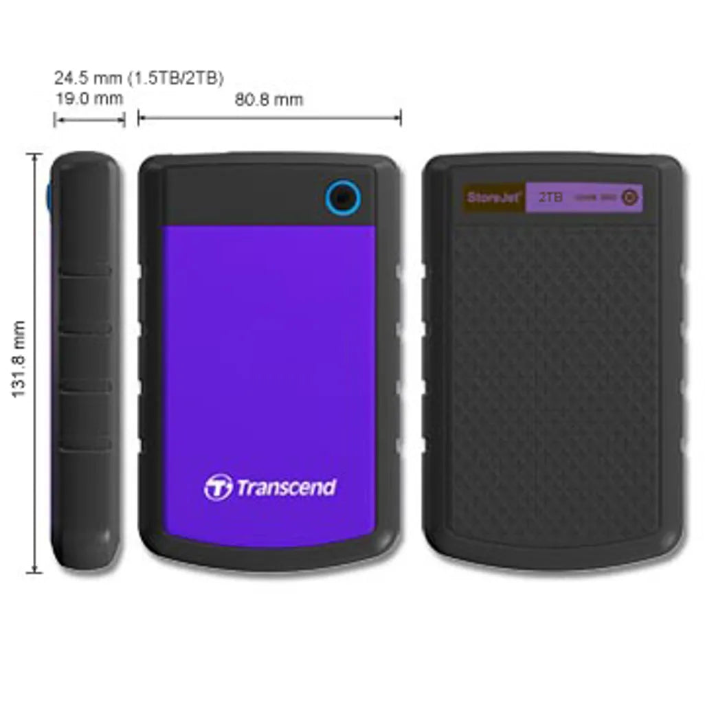 GUNMANSA Transcend StoreJet 25H3 2TB Purple, 2 TB, 2.5", 3.2 Gen 1 (3.1 Gen 1), 5400 RPM, Black, Purple
