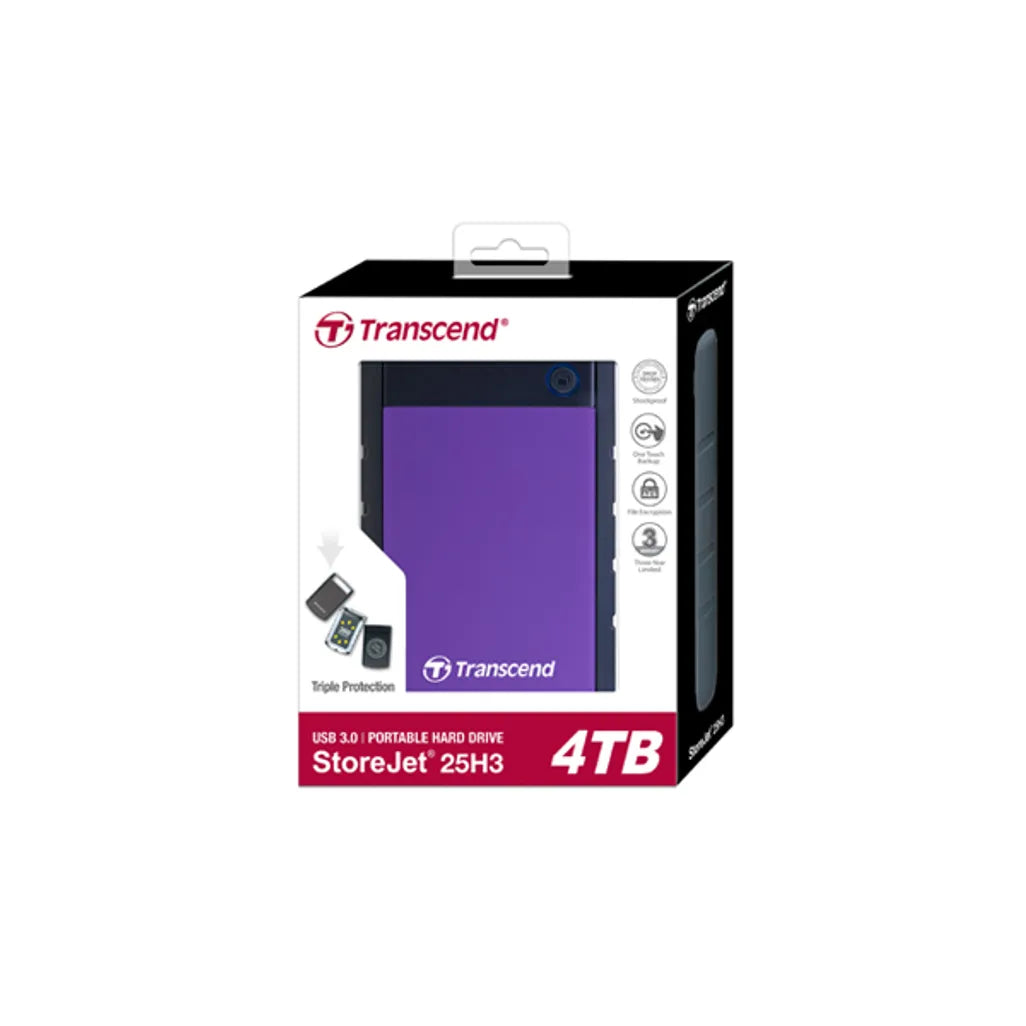 GUNMANSA Transcend StoreJet 25H3 4TB Purple, 4 TB, 2.5", 3.2 Gen 1 (3.1 Gen 1), Black, Purple