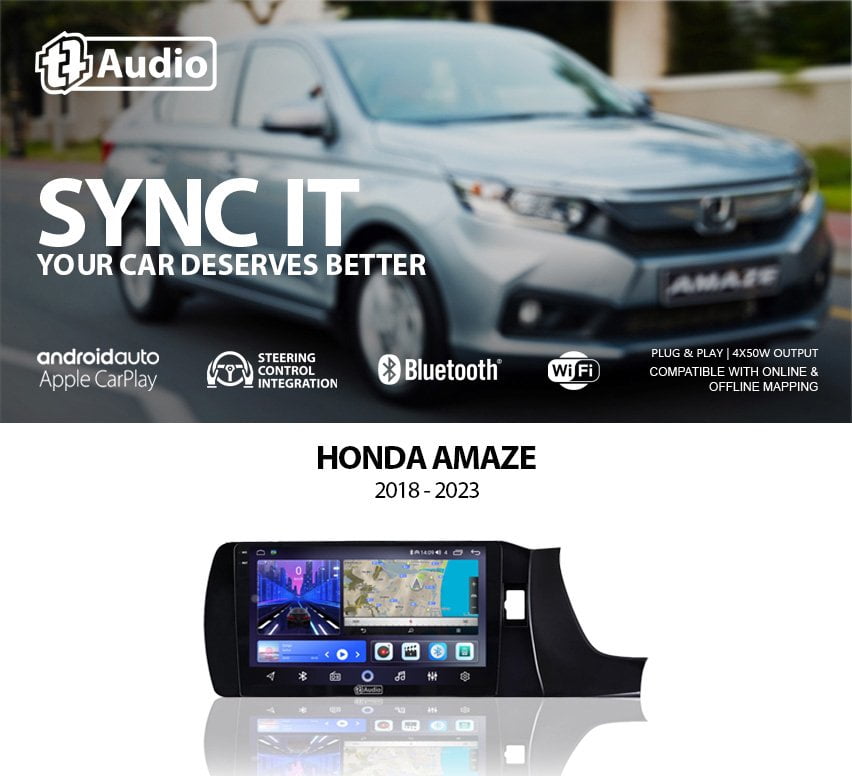 GUNMANSA TT Audio 9″ replacement radio for Honda Amaze 2018-2024 (2K SCREEN)