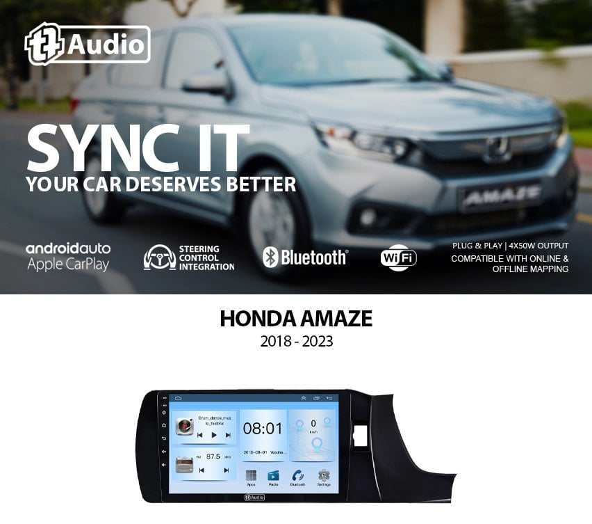 GUNMANSA TT Audio 9″ replacement radio for Honda Amaze 2018-2024 (ECO)