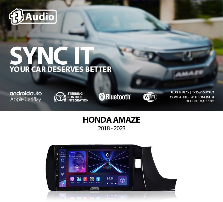GUNMANSA TT Audio 9″ replacement radio for Honda Amaze 2018-2024 (MID SPEC)