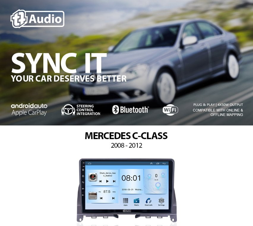 GUNMANSA TT Audio 9″ replacement radio for MERCEDES C-Class (W204) 2004 – 2009 (2K SCREEN)