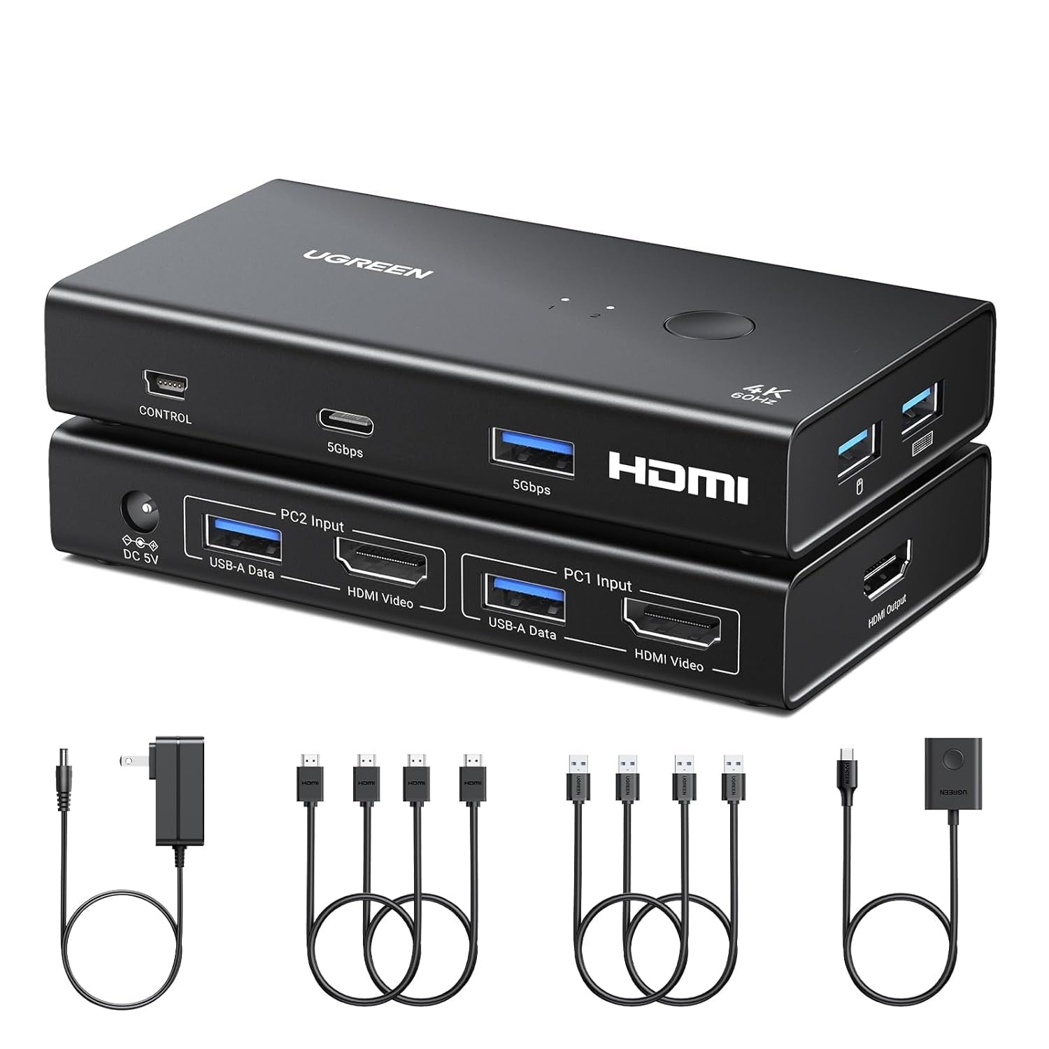 GUNMANSA UGreen 2-In-1 HDMI KVM Switch 4 USB Ports 4K@60Hz–Black