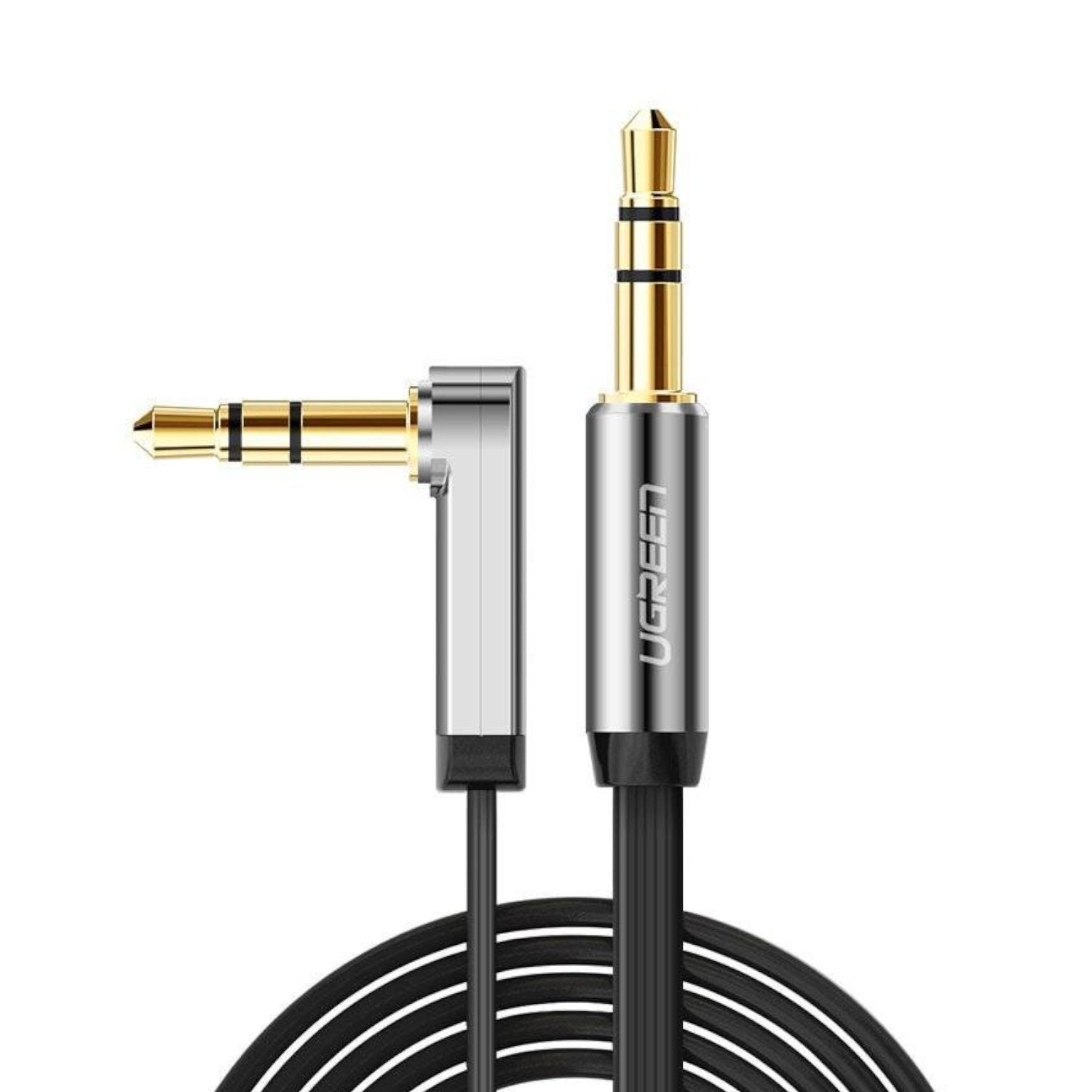 GUNMANSA UGreen AV119 Right-angled 3.5mm Flat Aux Cable 1.5m - Black/Silver