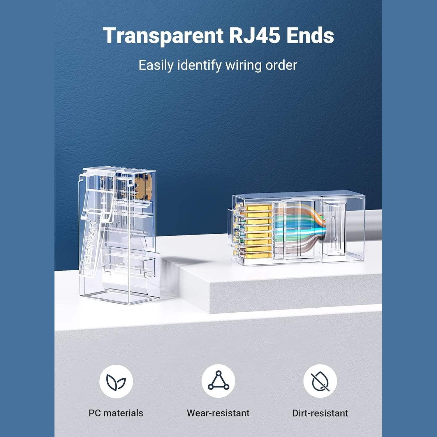 GUNMANSA UGreen Cat6 RJ45 Modular Plugs (50 Pcs)–Transparent with Gold Contacts