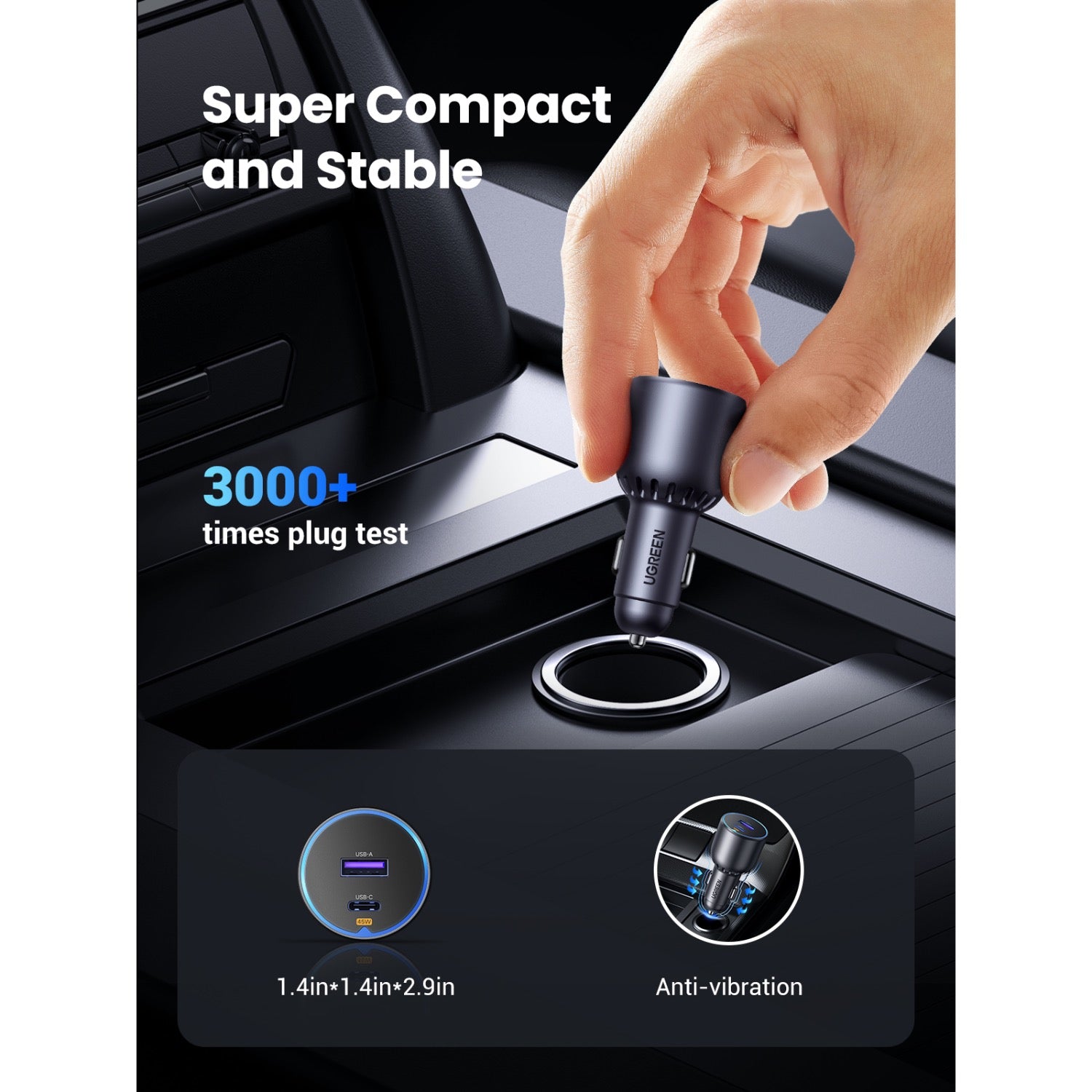 GUNMANSA UGREEN Dual PD/USB Car Charger 63W - Space Grey