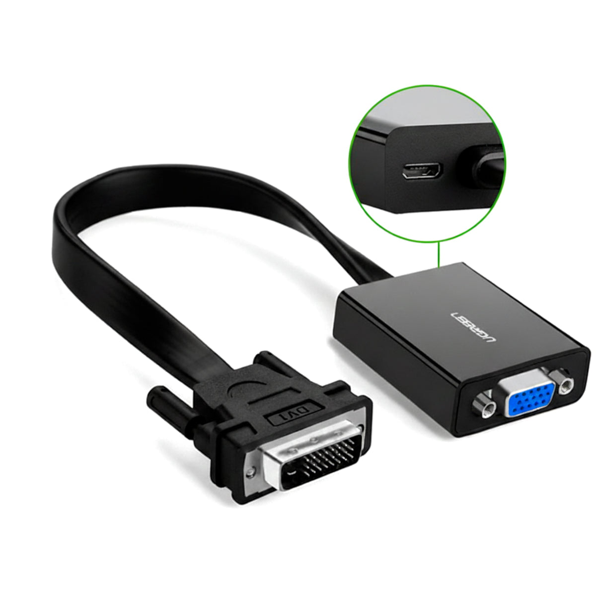 GUNMANSA UGreen DVI-D 24+1 to VGA Active Video Adapter (Male to Female) – Black