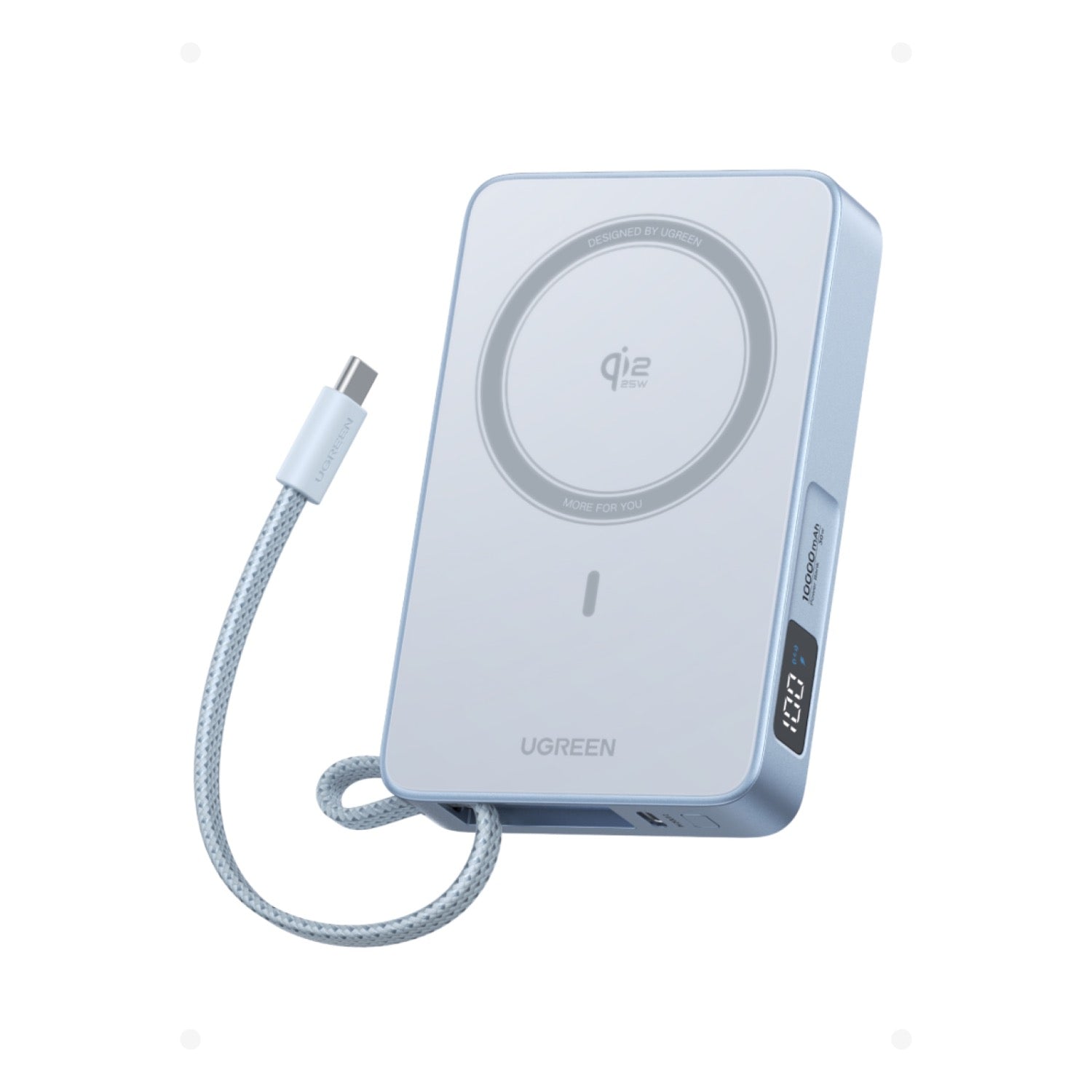 GUNMANSA UGREEN Magnetic Wireless Power Bank With Built-in Cable 10000mAh - Blue