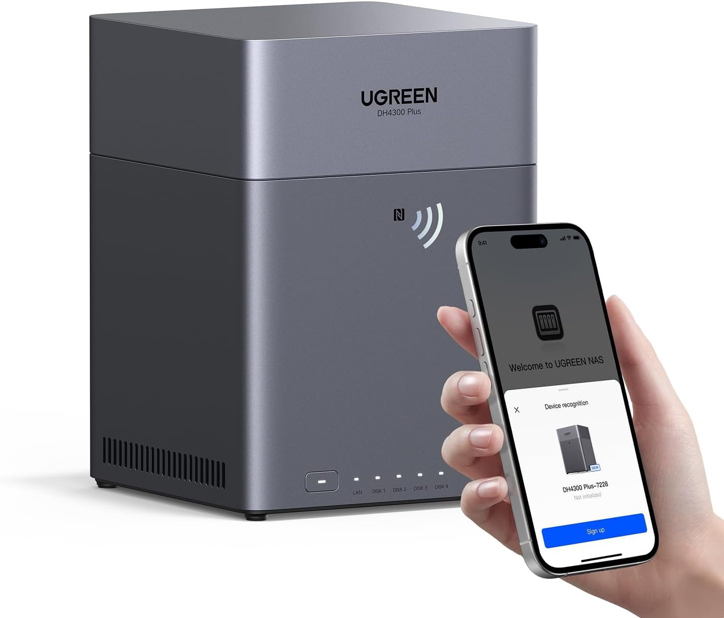 GUNMANSA UGREEN NASync DH4300 Plus 4-bay Desktop NAS, A76+A55 8 Core CPU, 8GB LPDDR4X, 2.5GbE LAN, 4K HDMI, diskless