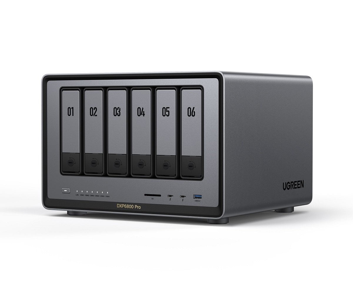 GUNMANSA UGREEN NASync DXP6800 Pro 6-Bay Desktop NAS, Intel i5 1235u 10-Core CPU, 8GB DDR5 RAM, 128G SSD, 2 * 10GbE, 2 * M.2 NVMe Slots, 8K HDMI, 2 * TBT4, Network Attached Storage (Diskless)