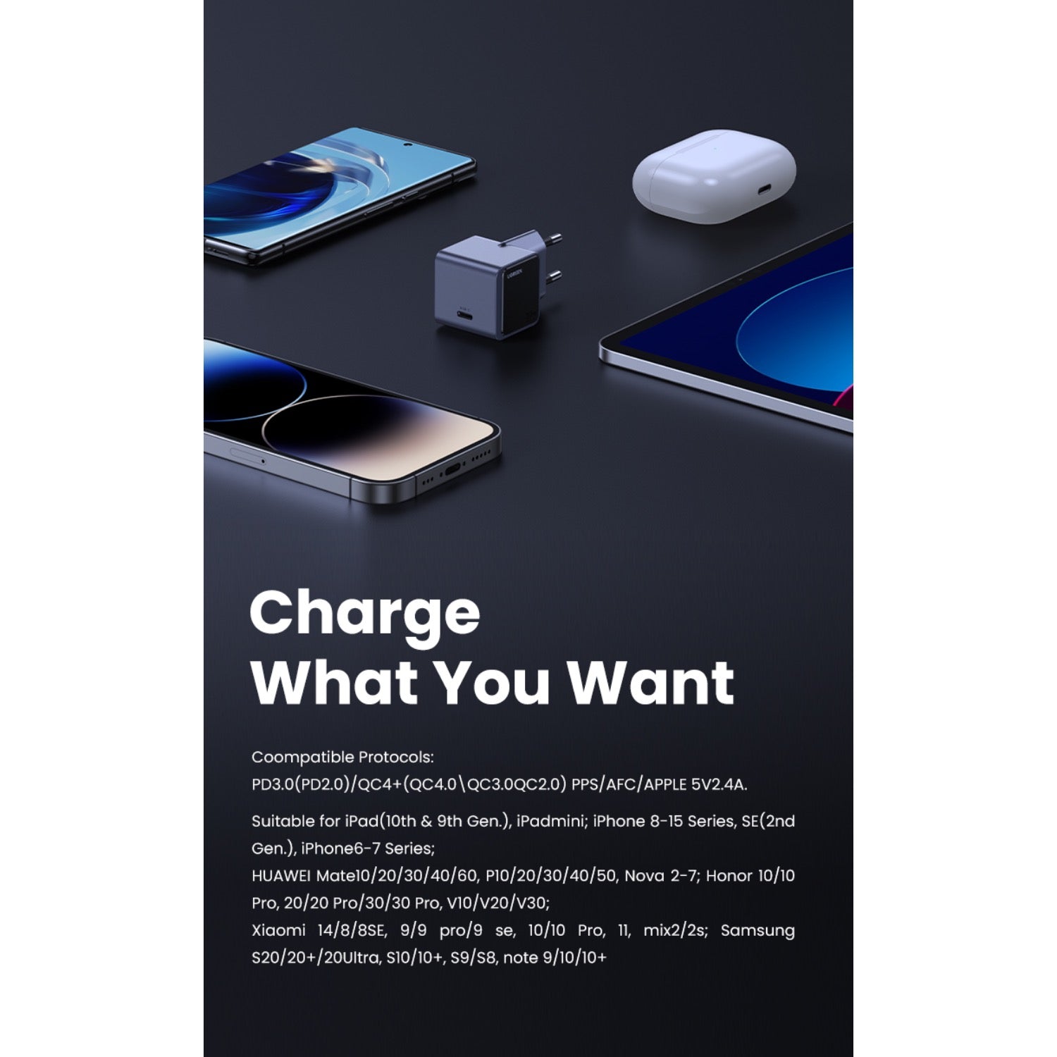 GUNMANSA UGREEN Nexode 1 Port GaNInfinity PD Wall Charger 30W - Grey & Black