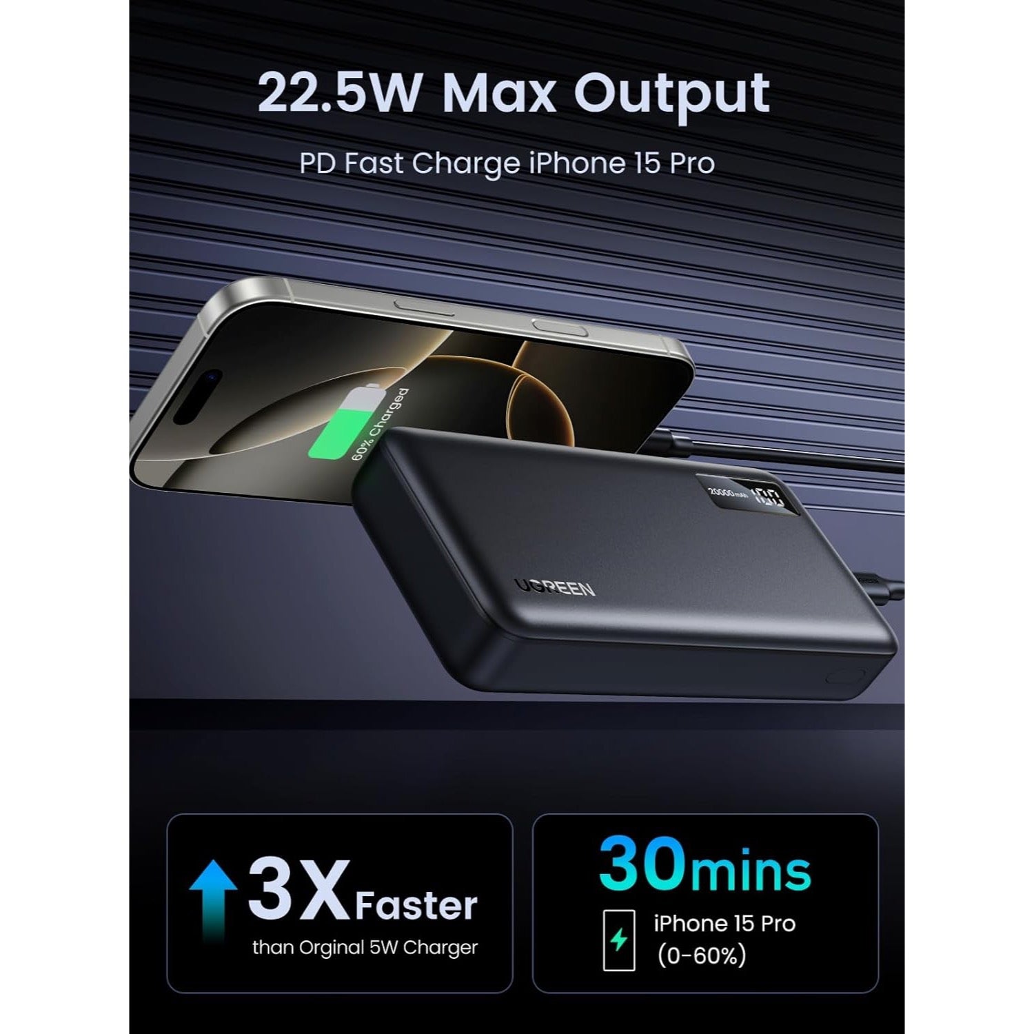 GUNMANSA UGREEN PD Power Bank 20000mAh - Black