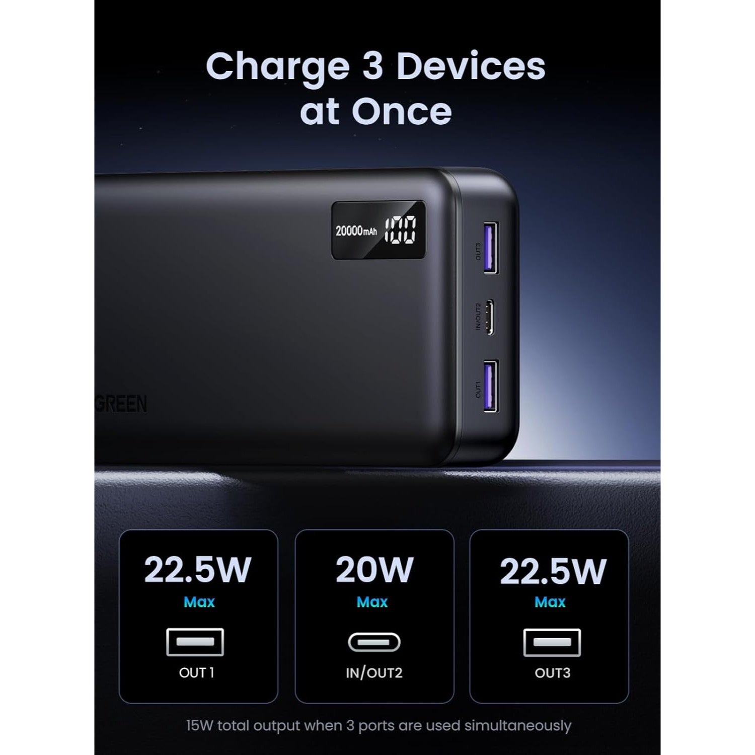 GUNMANSA UGREEN PD Power Bank 20000mAh - Black