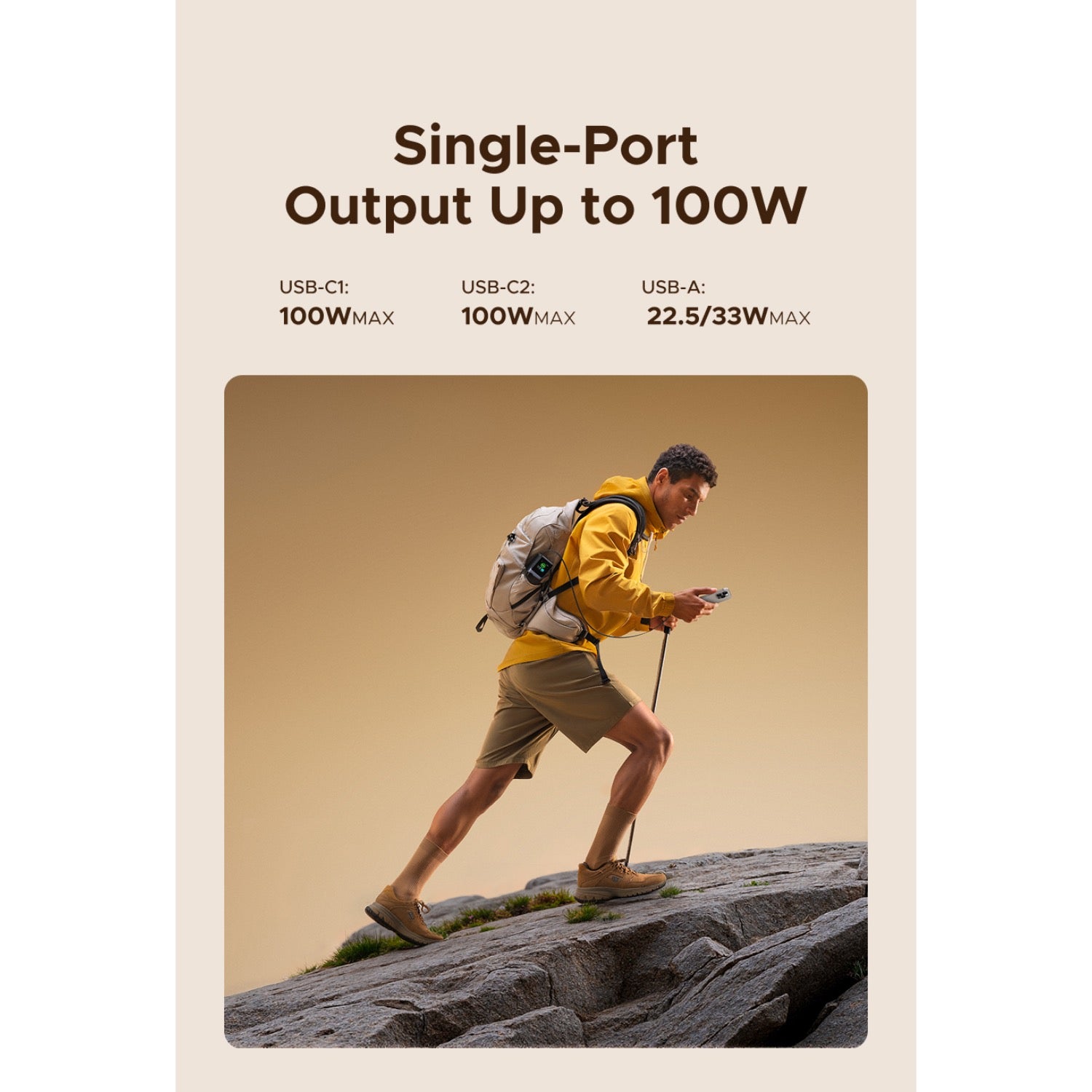 GUNMANSA UGREEN Power Bank With Retractable Cable 165W - Grey