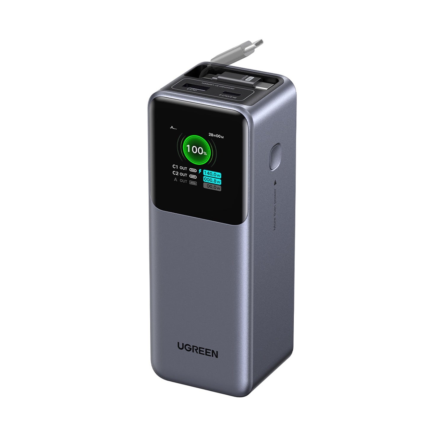 GUNMANSA UGREEN Power Bank With Retractable Cable 165W - Grey