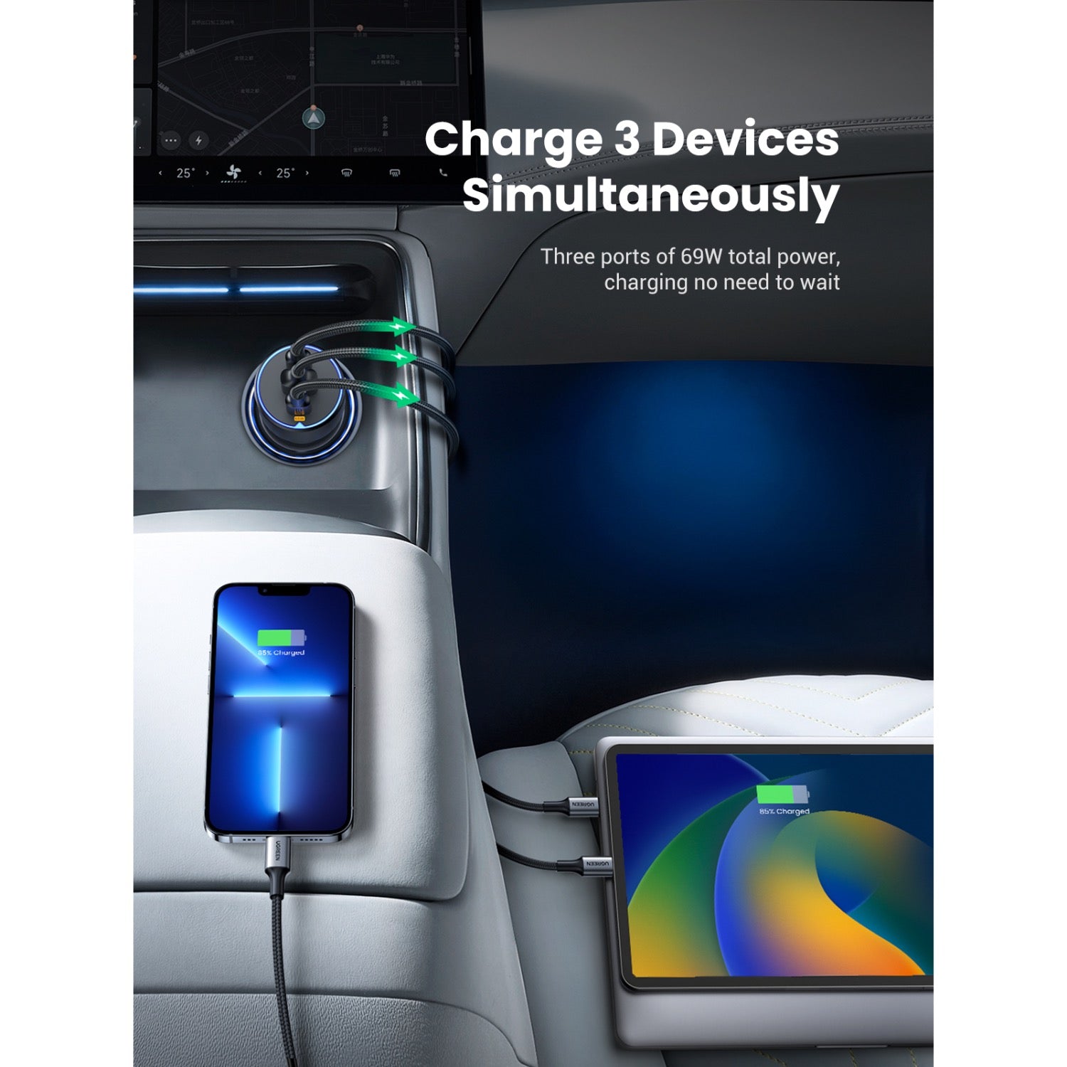 GUNMANSA UGREEN Trio PD Car Charger 75W - Space Grey