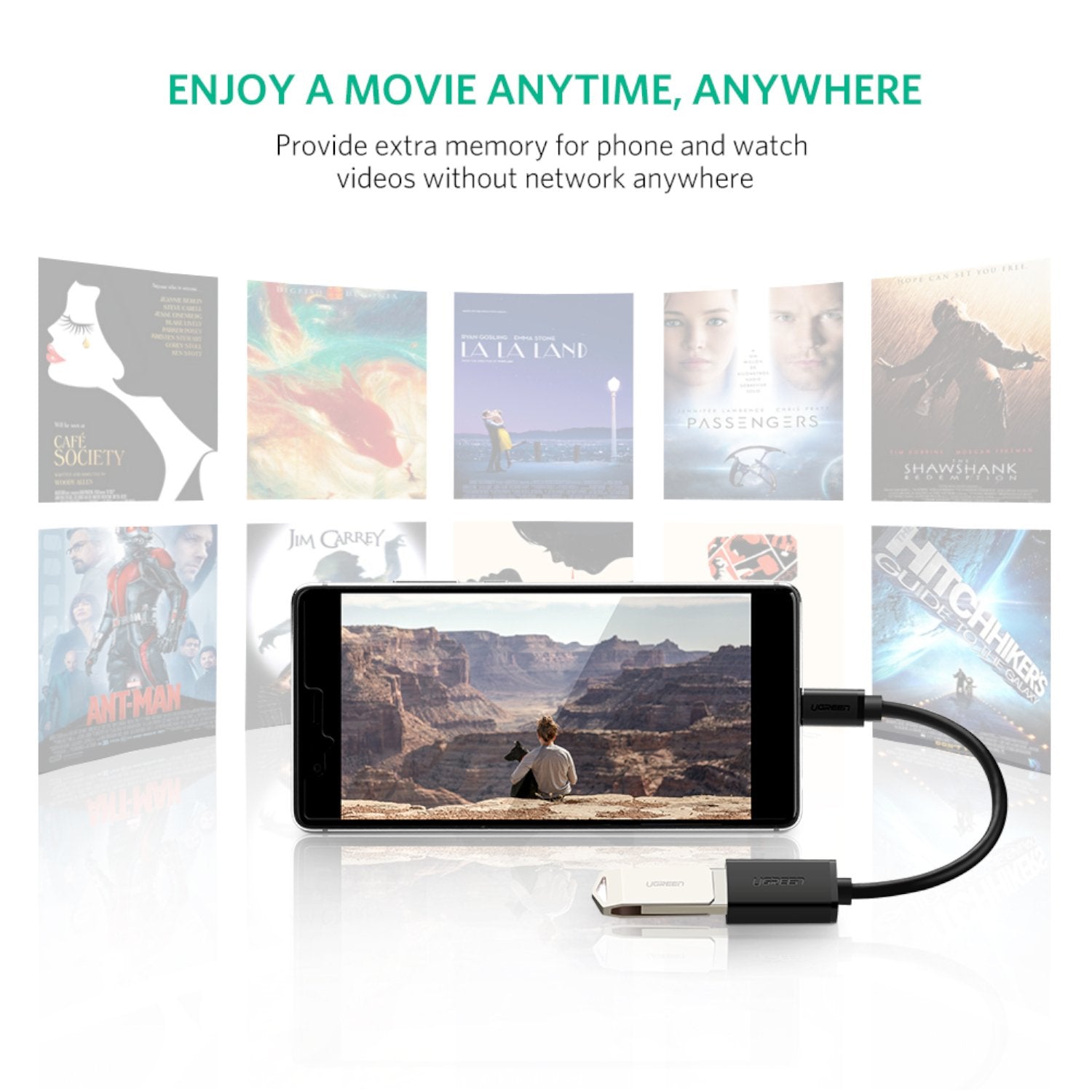 GUNMANSA UGreen Type-C to USB-A Adapter (Male to Female, 15cm)– Black