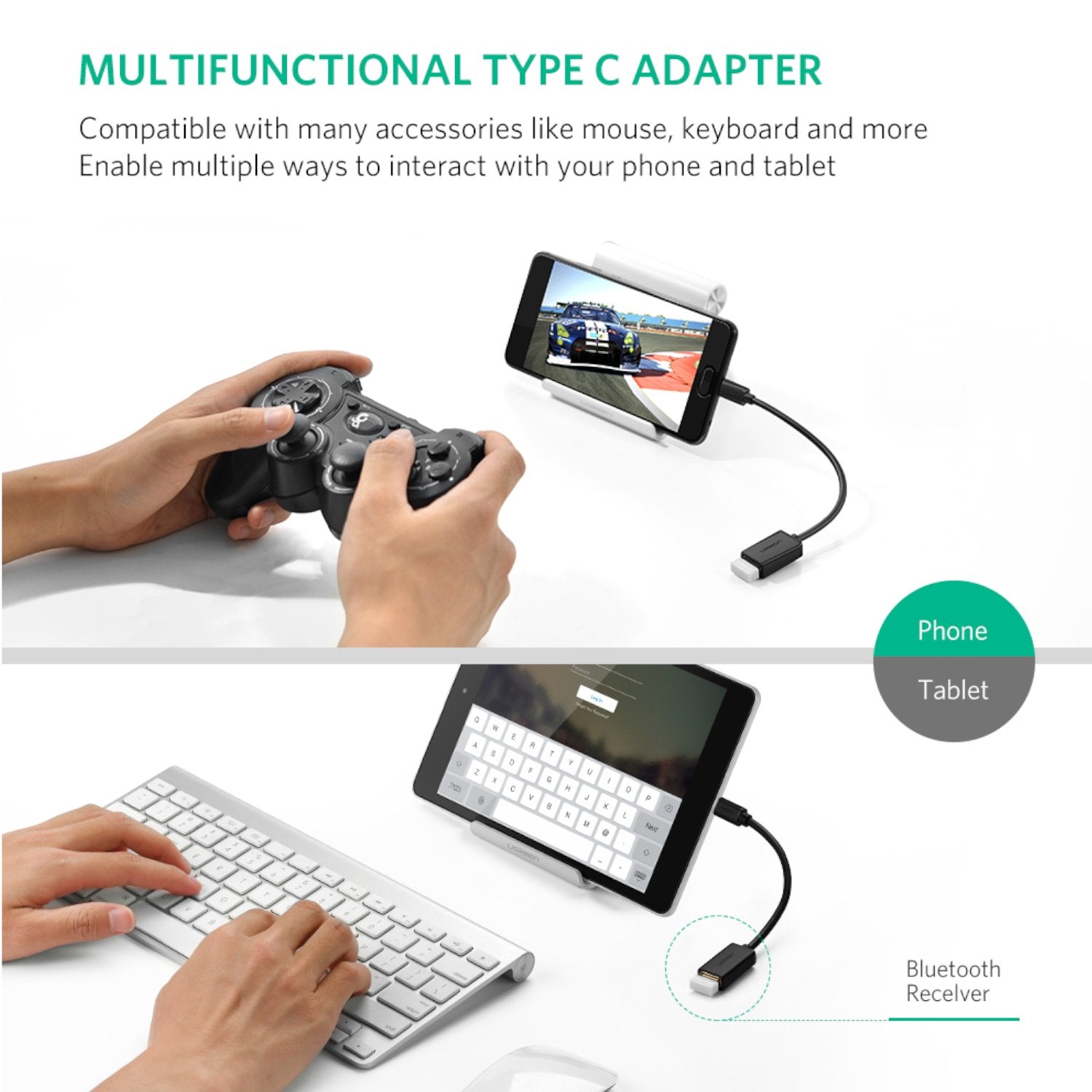 GUNMANSA UGreen Type-C to USB-A Adapter (Male to Female, 15cm)– Black