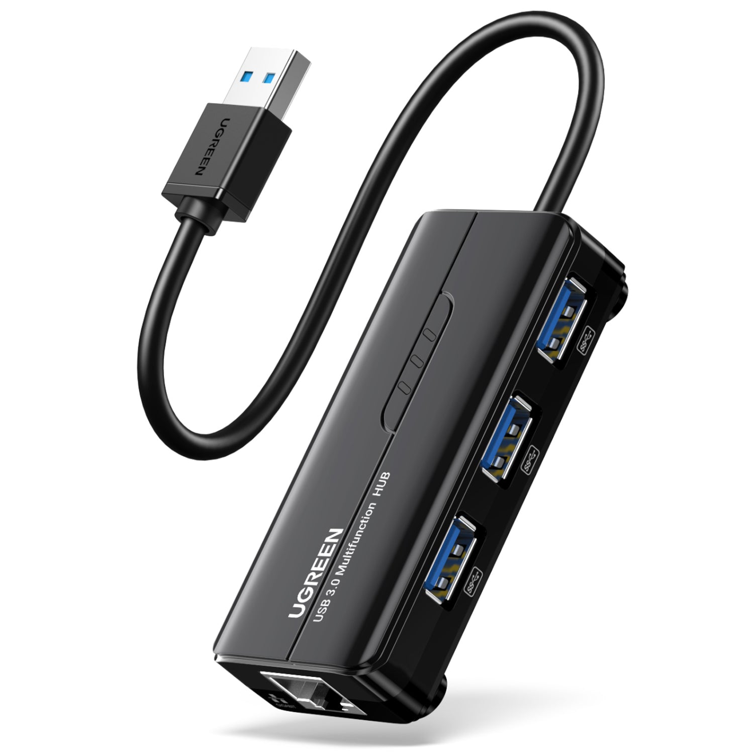 GUNMANSA UGreen USB Type-A Male to Ethernet Adapter with 3-Port USB Hub – Black