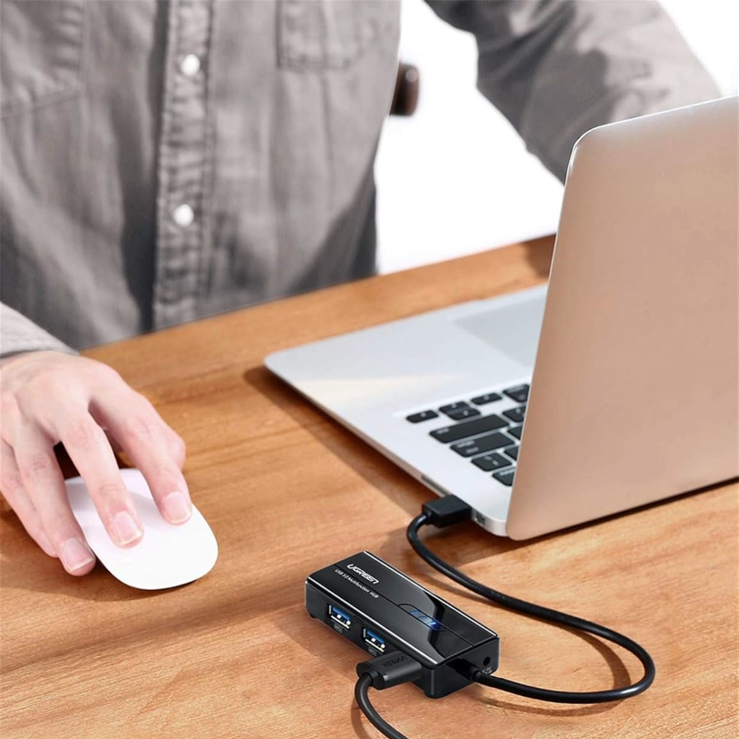 GUNMANSA UGreen USB Type-A Male to Ethernet Adapter with 3-Port USB Hub – Black