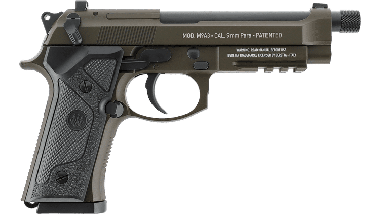 GUNMANSA Umarex Baretta M9A3 Black & Green Gas Gun (Semi Auto|Blowback|CO2|18+1|344 FPS|<3J|4.5mm BB) 5.8418