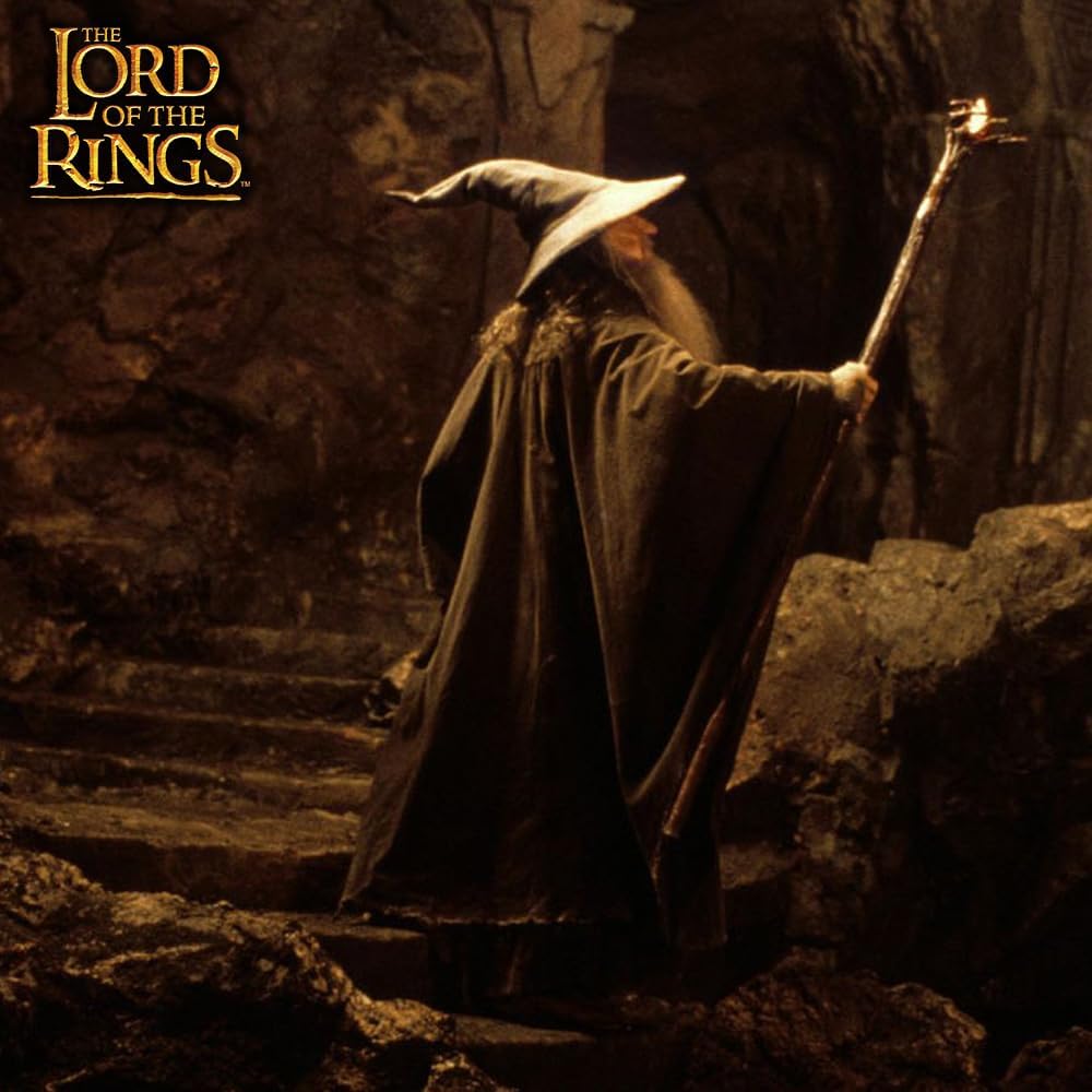 GUNMANSA United Cutlery LOTR Illuminated Moria Staff of Gandalf | Display Plaque | Officially Licensed Replica | Made of Polyresin | Hand-Painted | LED Light | The Lord of The Rings Collectible | Length 66" Artifact