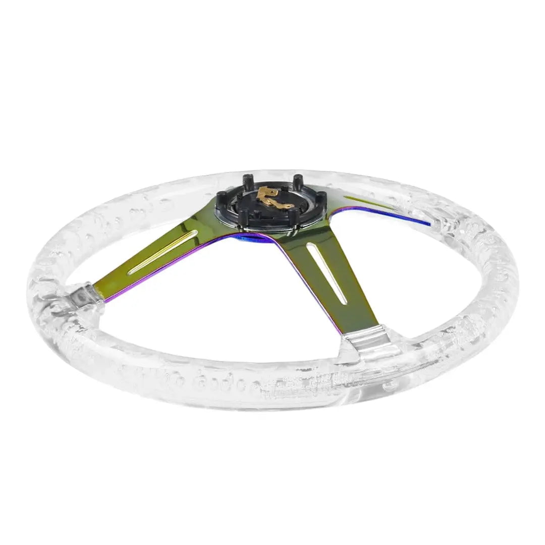 GUNMANSA Universal Clear Acrylic JDM Drift Style Racing Steering Wheel - Neo Chrome (350mm)