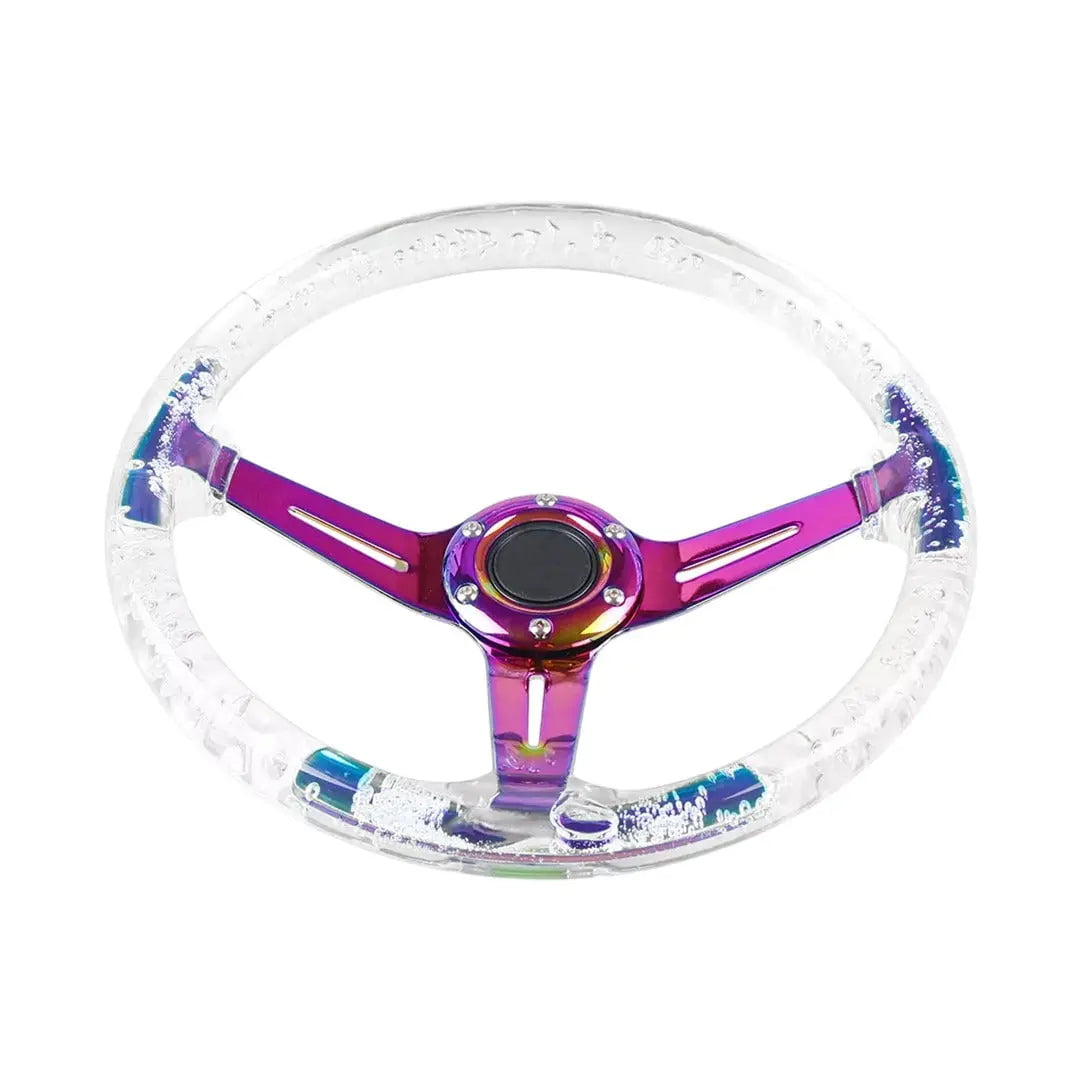 GUNMANSA Universal Clear Acrylic JDM Drift Style Racing Steering Wheel - Neo Chrome (350mm)