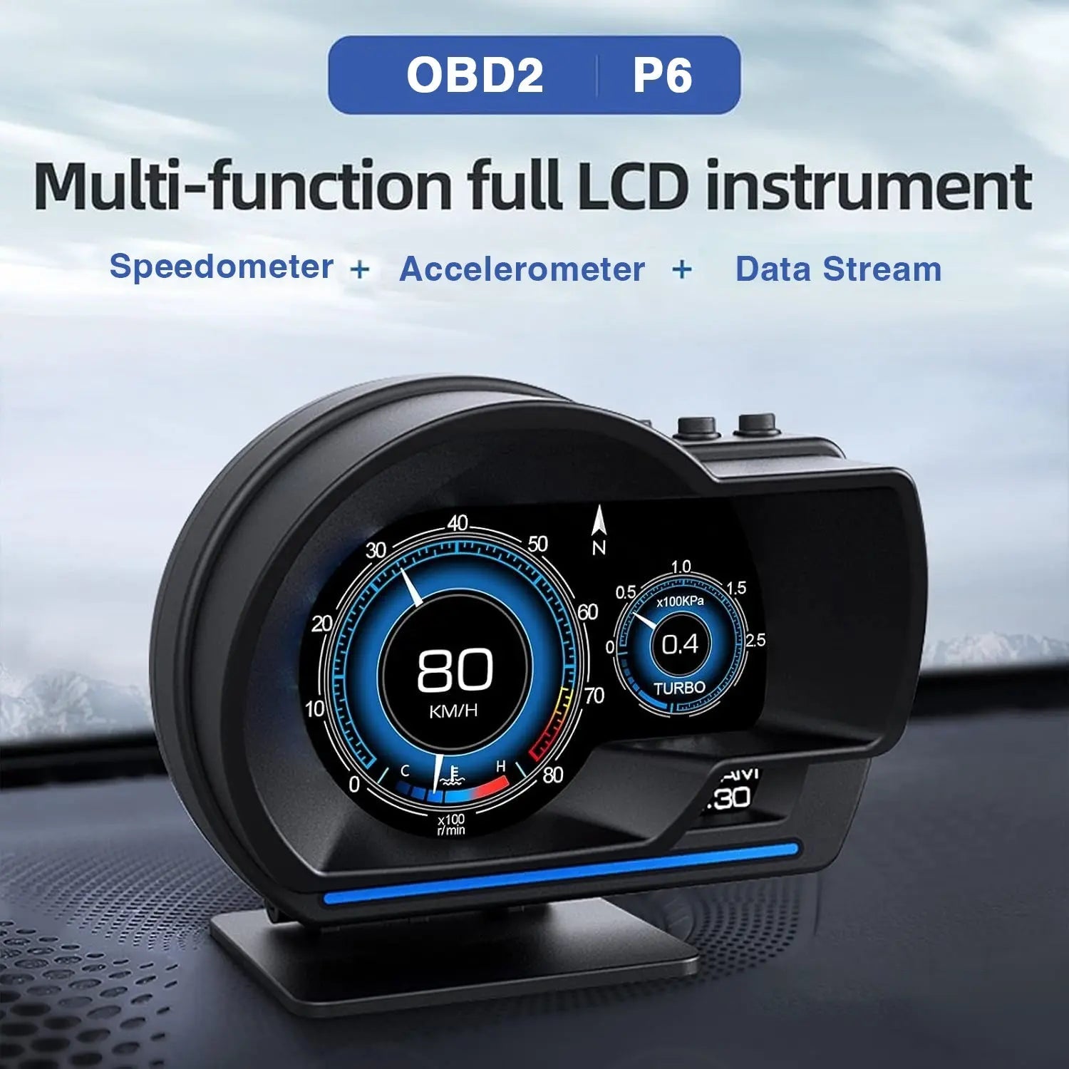 GUNMANSA Universal OBD2 P6 Digital Heads-Up Instrument Display With Speedometer, Accelerometer & Data Monitoring