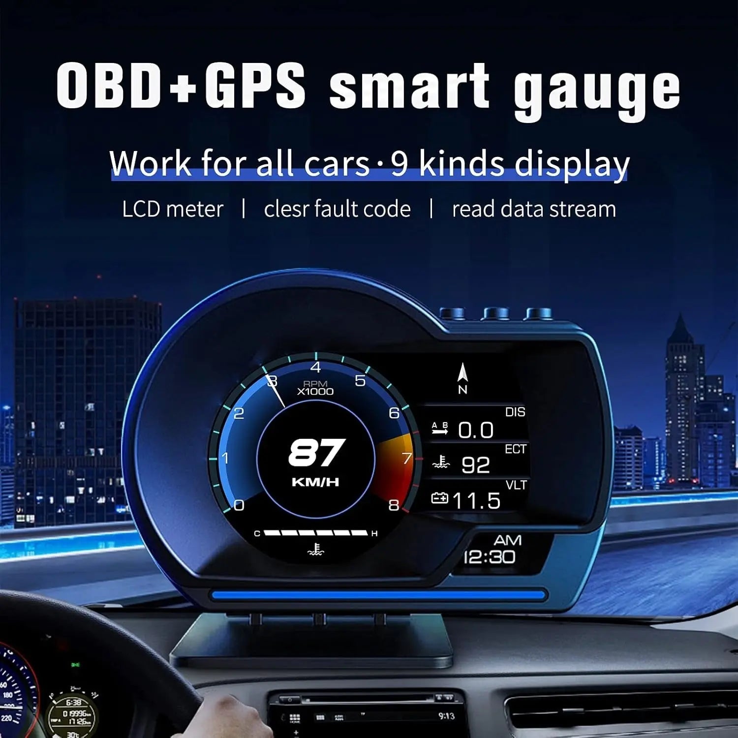 GUNMANSA Universal OBD2 P6 Digital Heads-Up Instrument Display With Speedometer, Accelerometer & Data Monitoring
