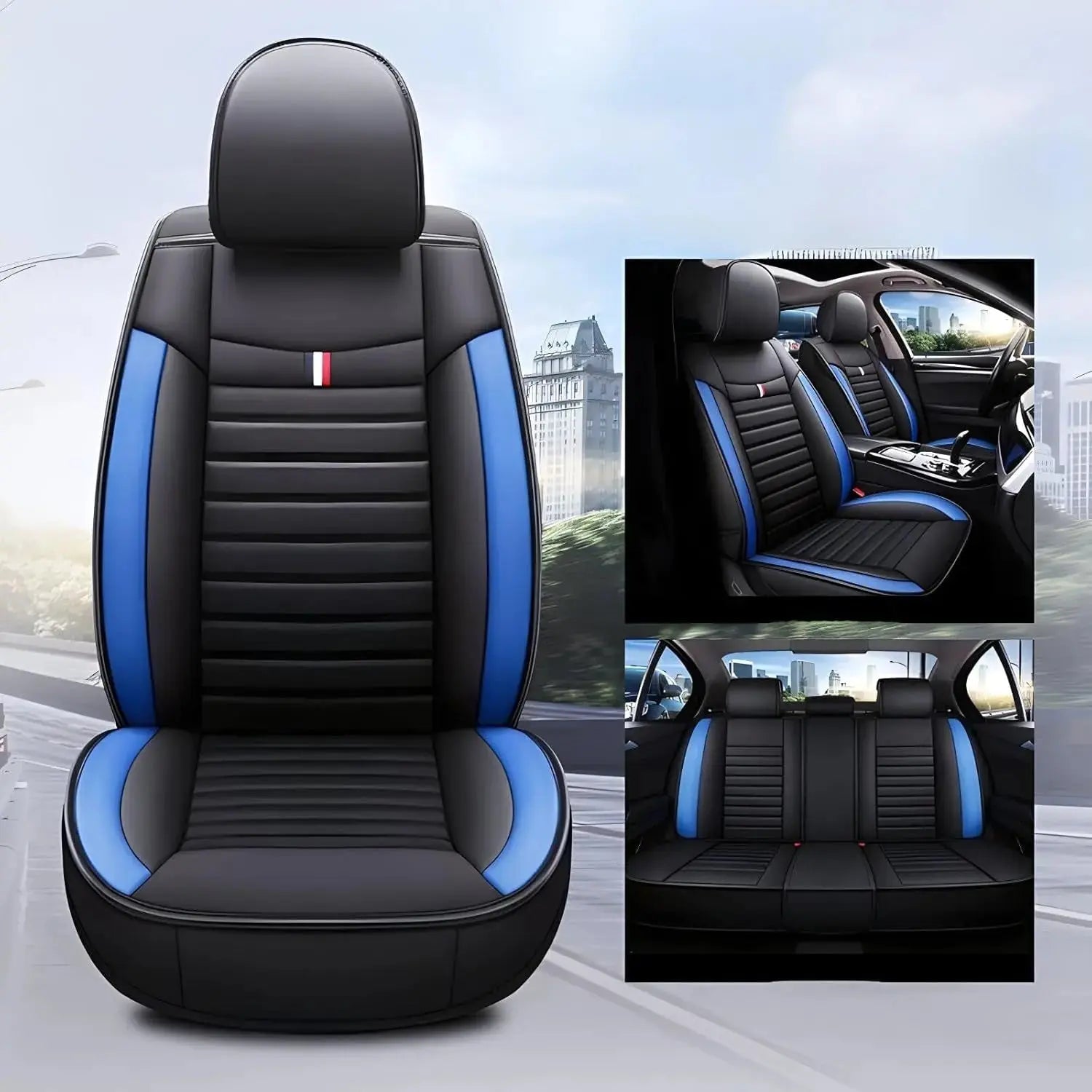 GUNMANSA Universal Premium Luxury Car Seat Covers - Front & Rear Full Set (Black & Blue)