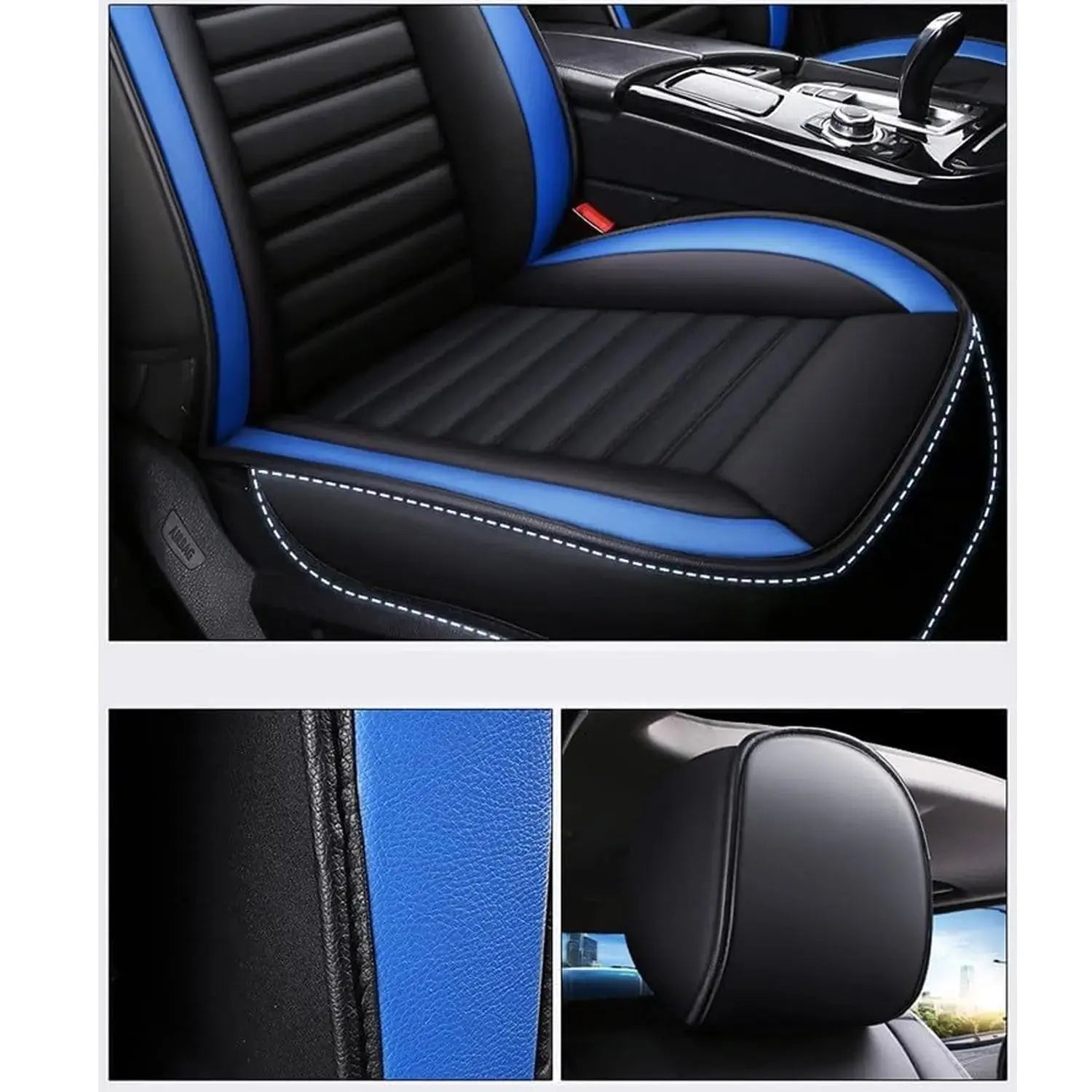 GUNMANSA Universal Premium Luxury Car Seat Covers - Front & Rear Full Set (Black & Blue)