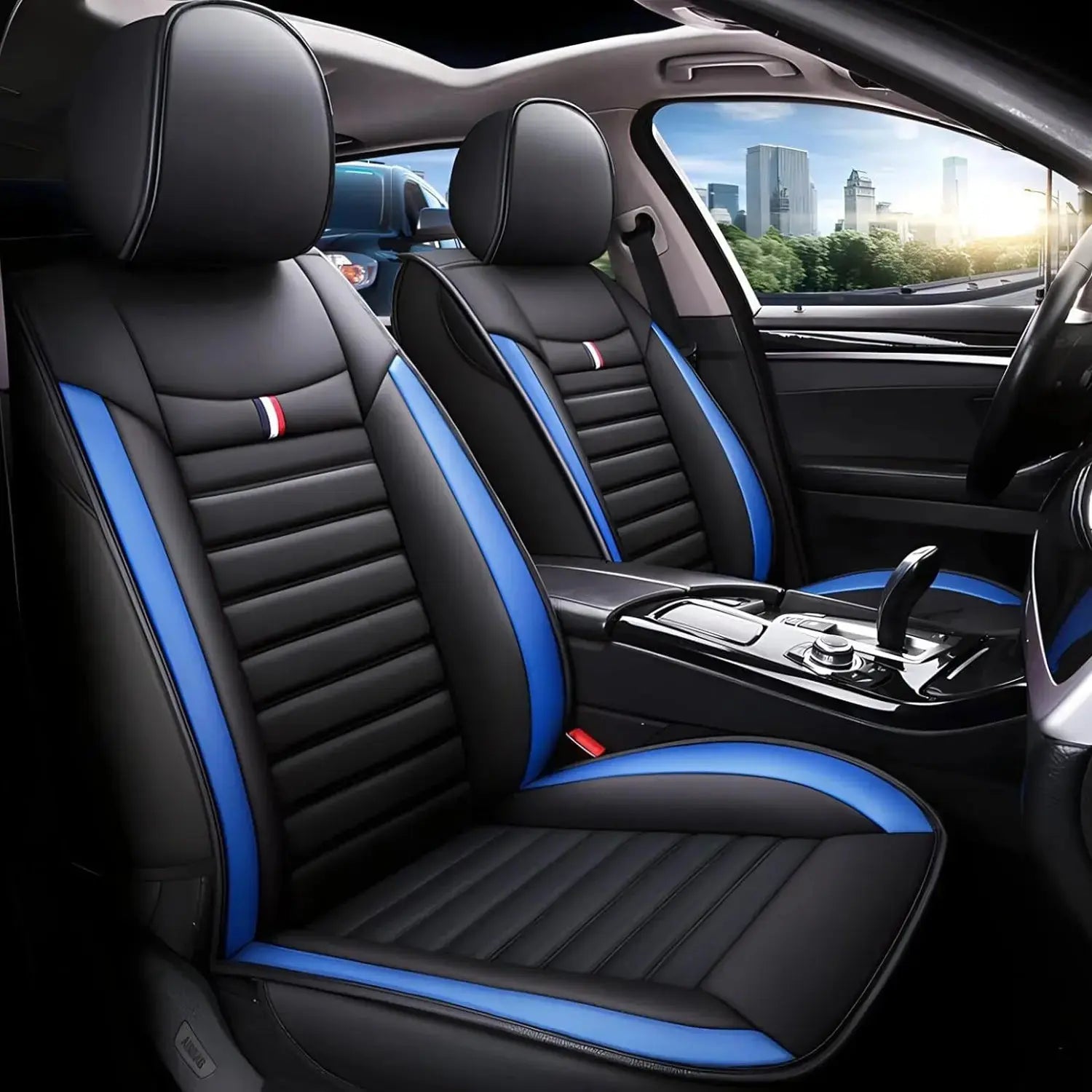 GUNMANSA Universal Premium Luxury Car Seat Covers - Front & Rear Full Set (Black & Blue)