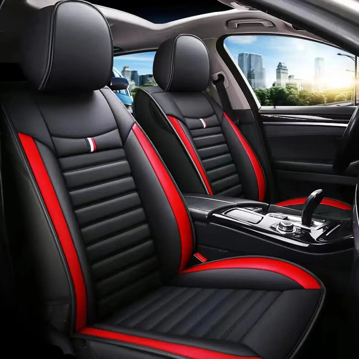 GUNMANSA Universal Premium Luxury Car Seat Covers - Front & Rear Full Set (Black & Red)