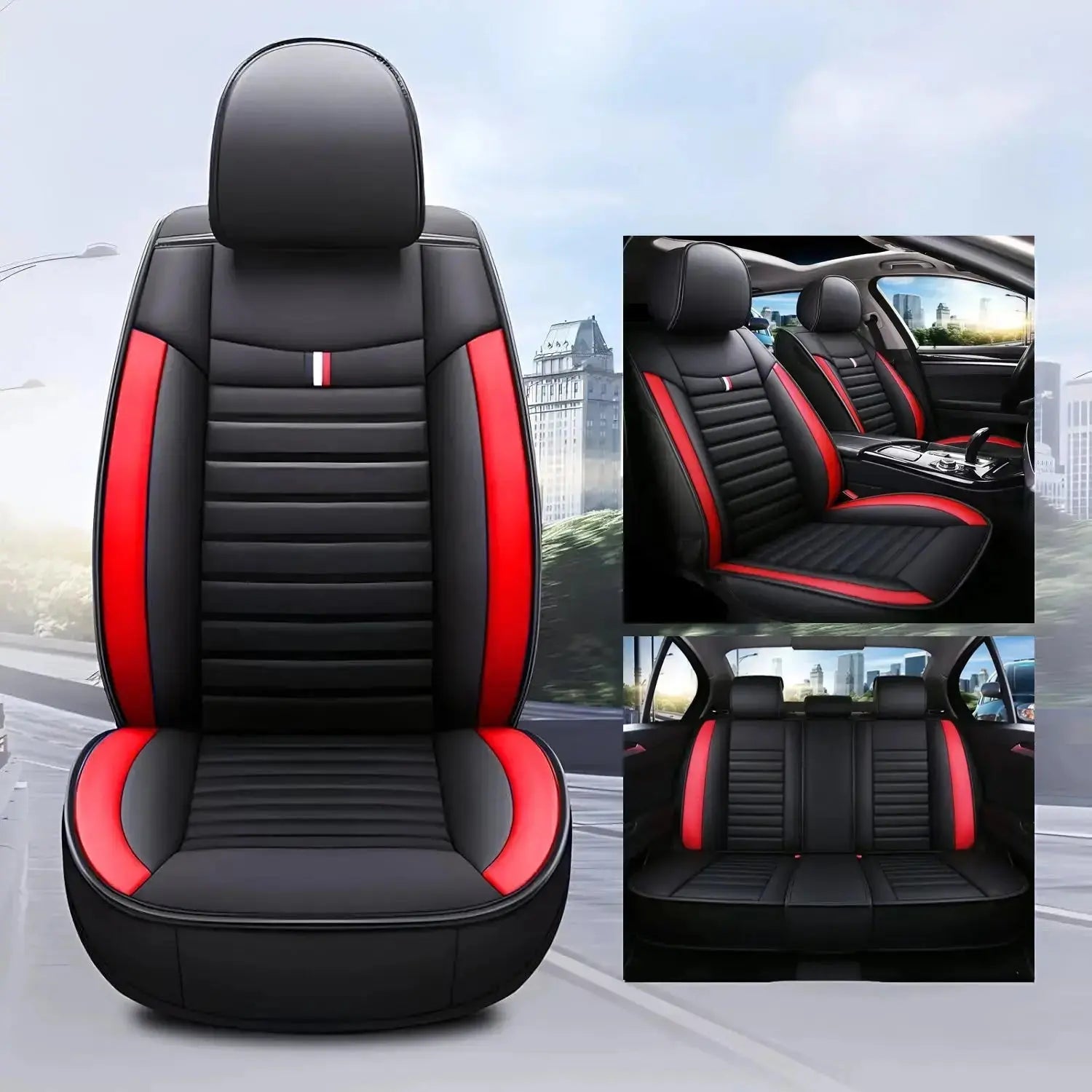 GUNMANSA Universal Premium Luxury Car Seat Covers - Front & Rear Full Set (Black & Red)