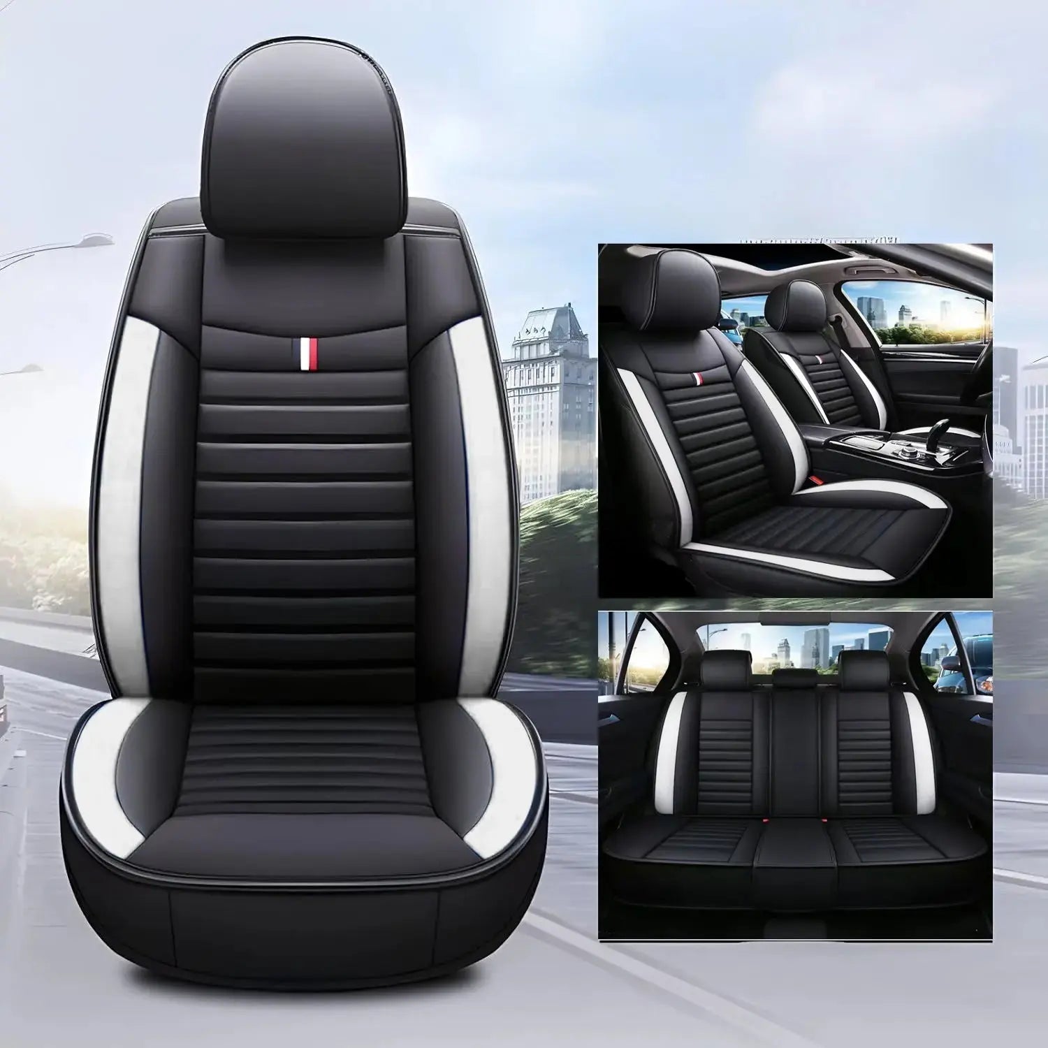 GUNMANSA Universal Premium Luxury Car Seat Covers - Front & Rear Full Set (Black & White)