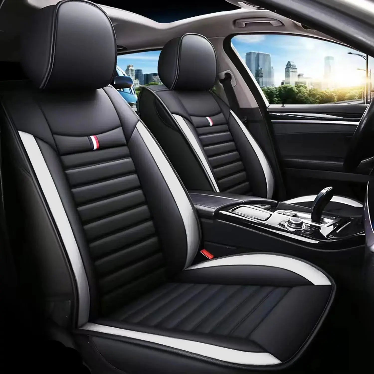 GUNMANSA Universal Premium Luxury Car Seat Covers - Front & Rear Full Set (Black & White)