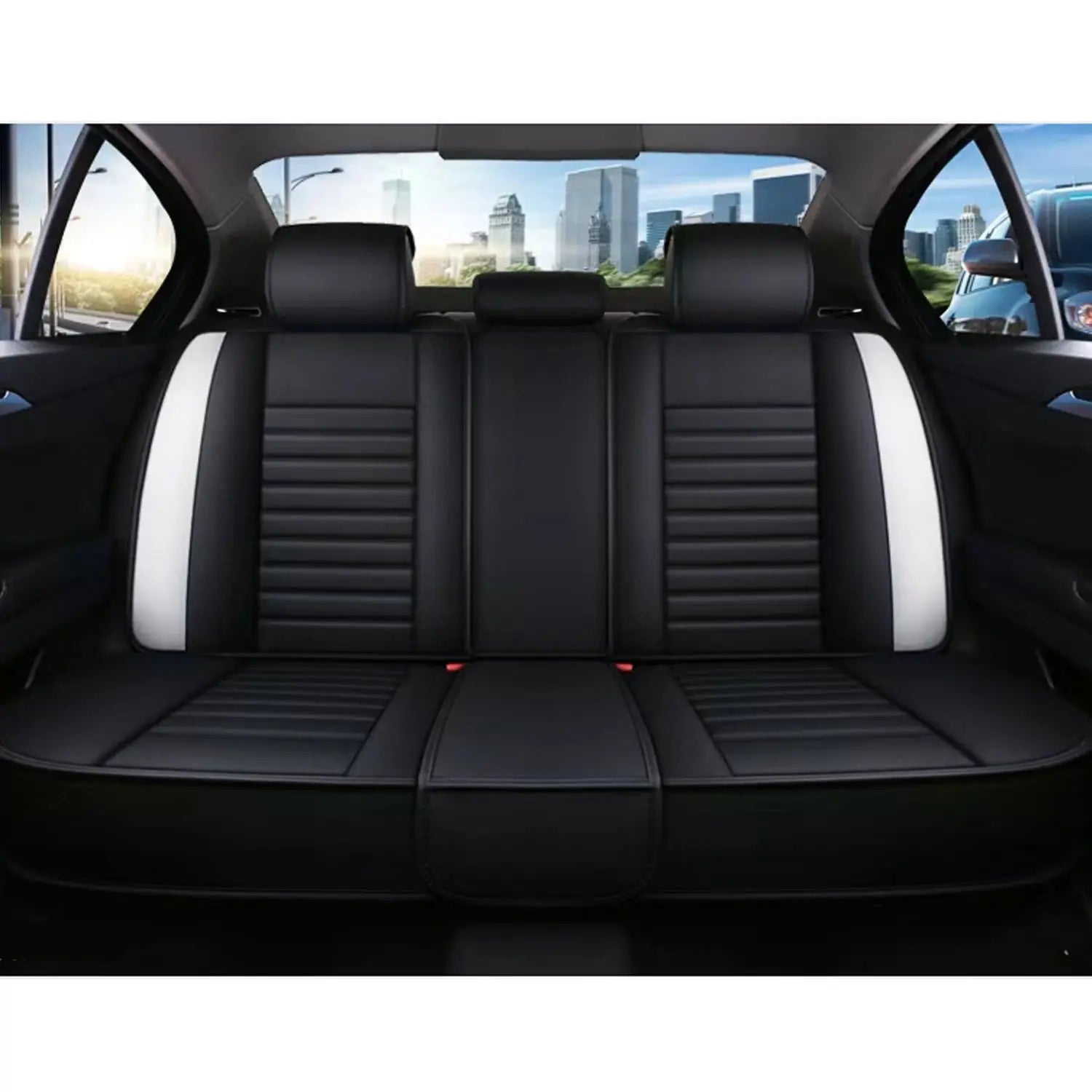 GUNMANSA Universal Premium Luxury Car Seat Covers - Front & Rear Full Set (Black & White)