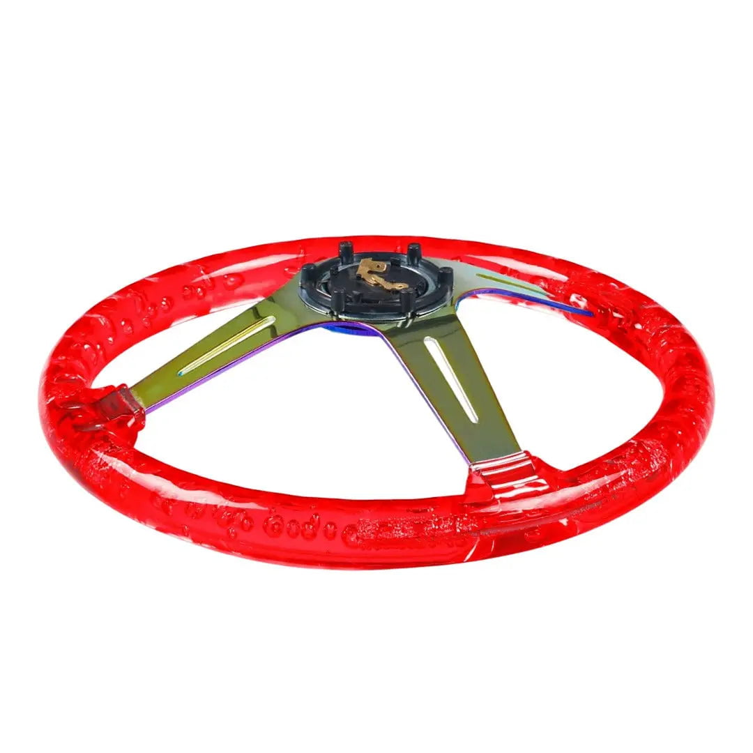 GUNMANSA Universal Red Acrylic JDM Drift Style Racing Steering Wheel - Neo Chrome Face (350mm)