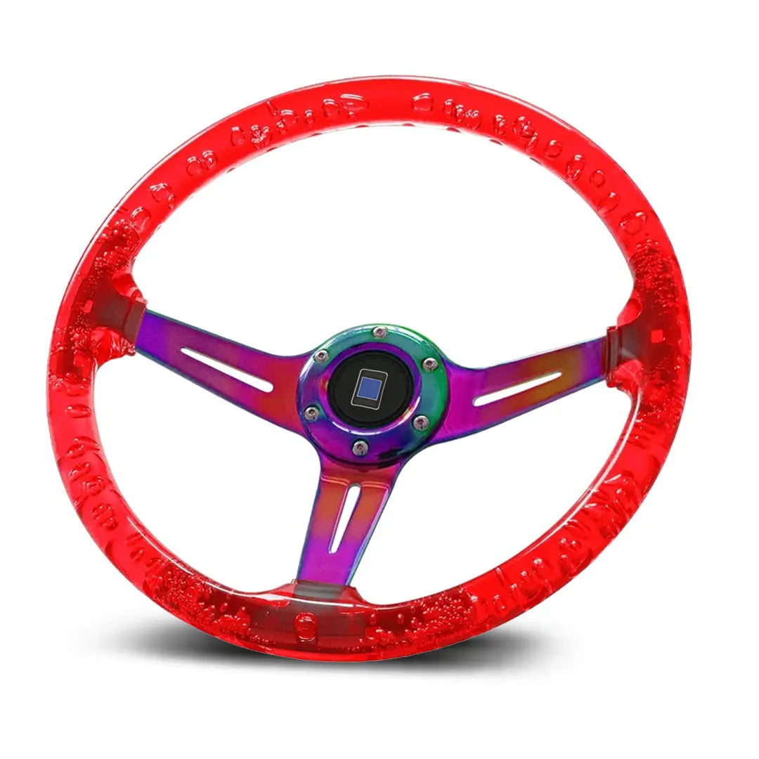 GUNMANSA Universal Red Acrylic JDM Drift Style Racing Steering Wheel - Neo Chrome Face (350mm)