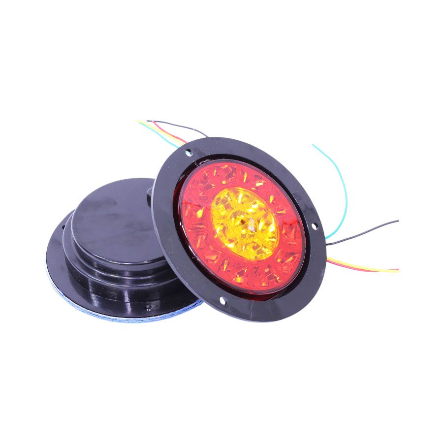 GUNMANSA Universal Round Tail Light with Chrome Surround – 16 SMD Red & Yellow – 14cm Diameter