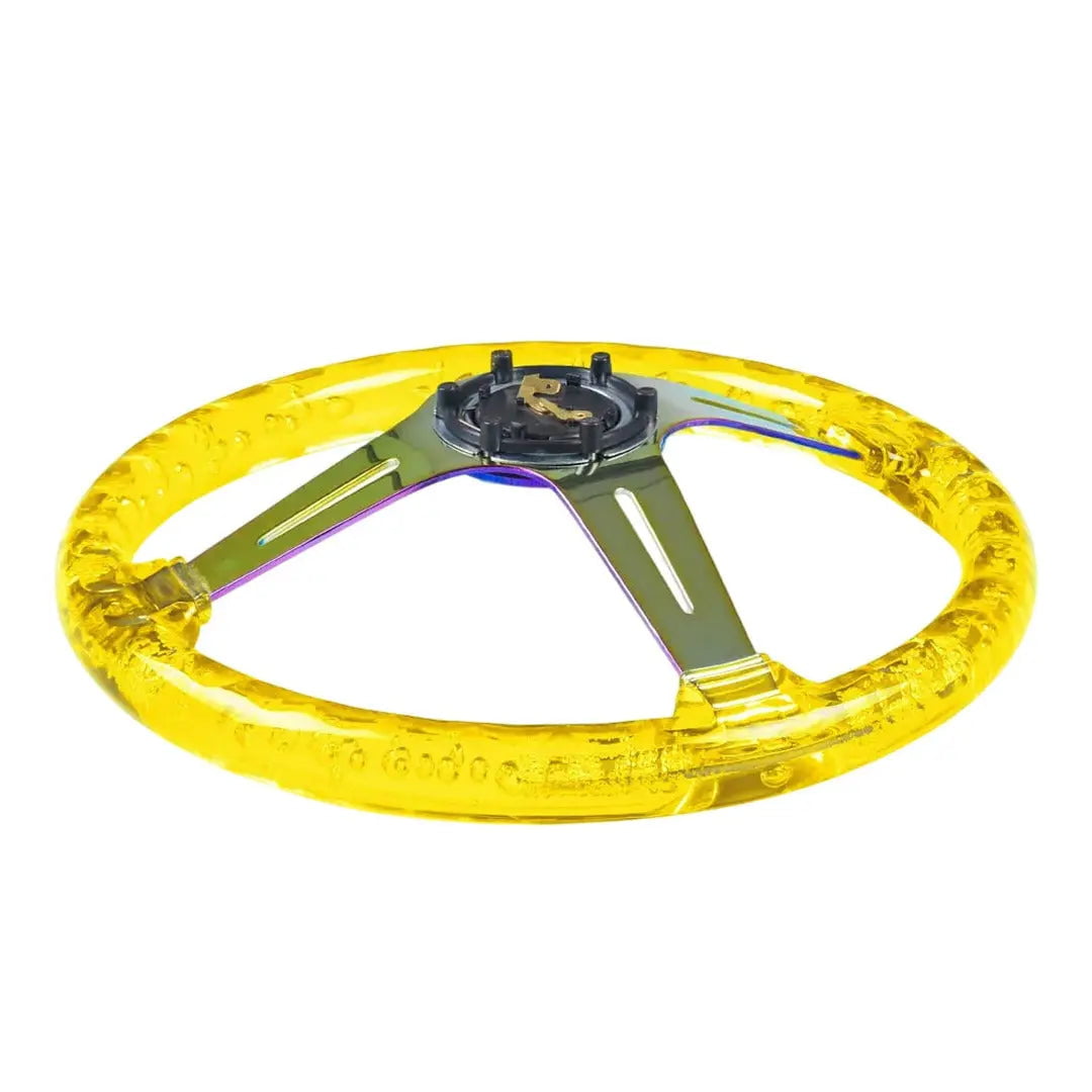 GUNMANSA Universal Yellow  Acrylic JDM Drift Style Racing Steering Wheel - Neo Chrome Face (350mm)