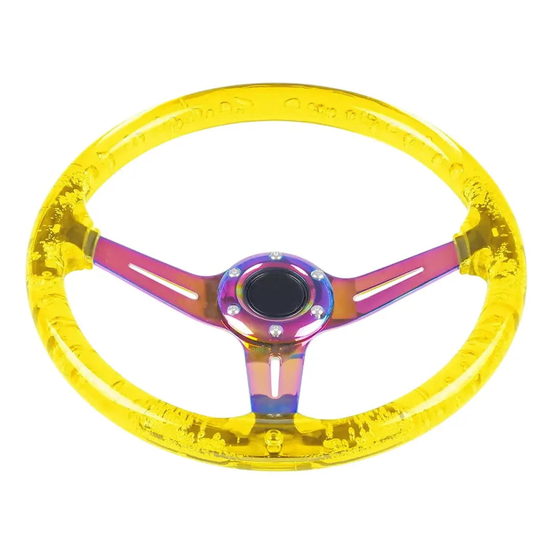GUNMANSA Universal Yellow  Acrylic JDM Drift Style Racing Steering Wheel - Neo Chrome Face (350mm)