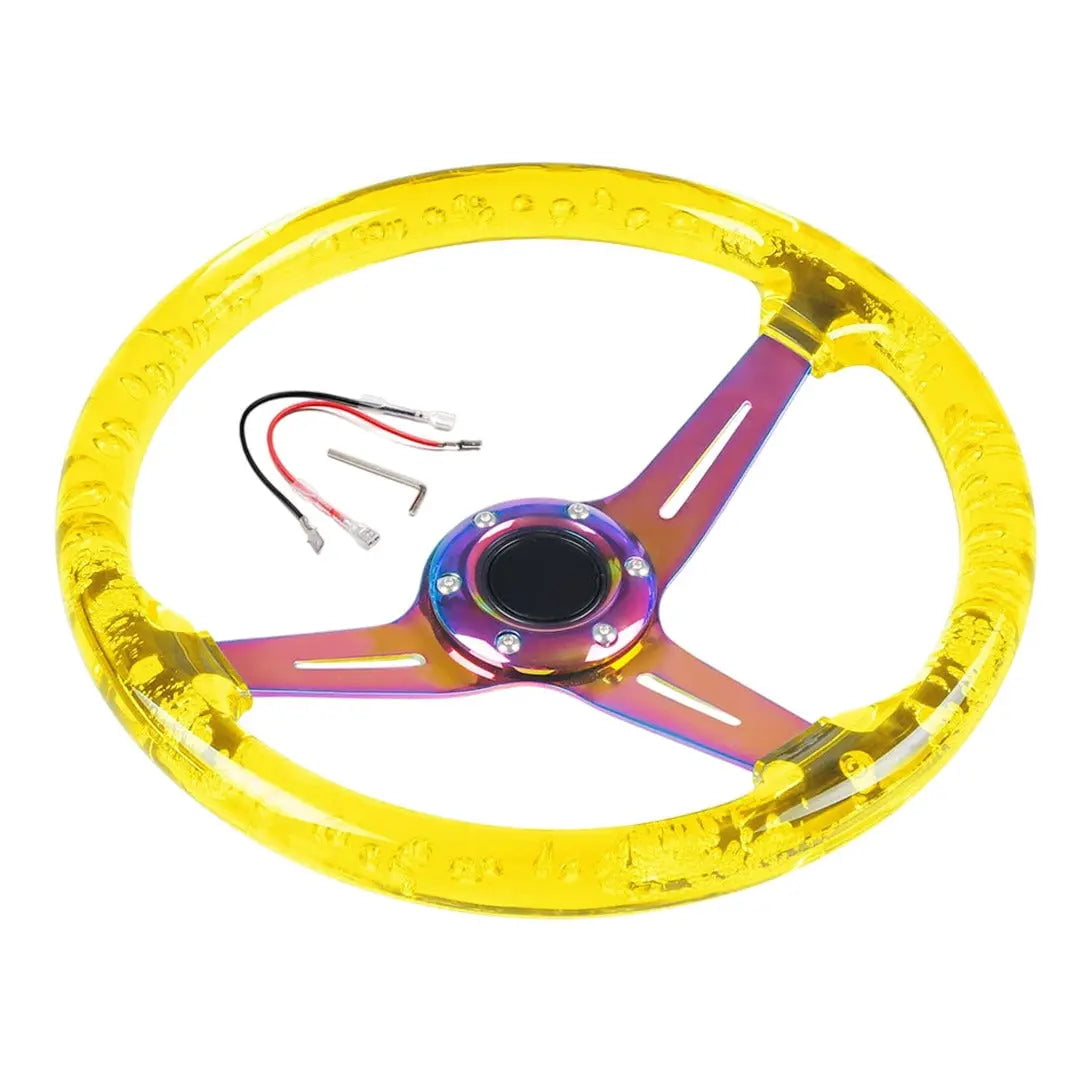 GUNMANSA Universal Yellow  Acrylic JDM Drift Style Racing Steering Wheel - Neo Chrome Face (350mm)