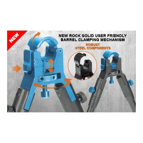 GUNMANSA UTG New Gen Reinforced Clamp On Bipod, Rubber Feet, Cent HT 8.7"-10.2" - TL-BP08S-A