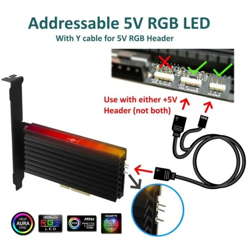 GUNMANSA Vantec M.2 NVMe SSD PCIe X4 Adapter with Addressable RGB LED