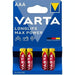 GUNMANSA Varta LongLife Alkaline AAA Max Power 4 Pack Battery