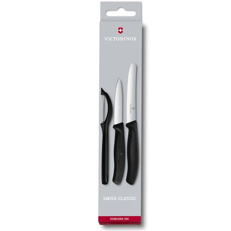 GUNMANSA Victorinox Swiss Classic Paring Knife Set w/Peeler 3 Piece - Black  V6.7113.31
